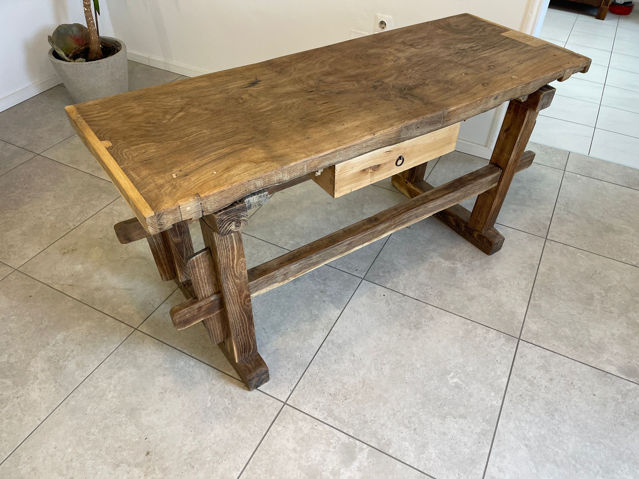 Massive Hobelbank Kräutertisch Thresen Bauerntisch Antik G1037
