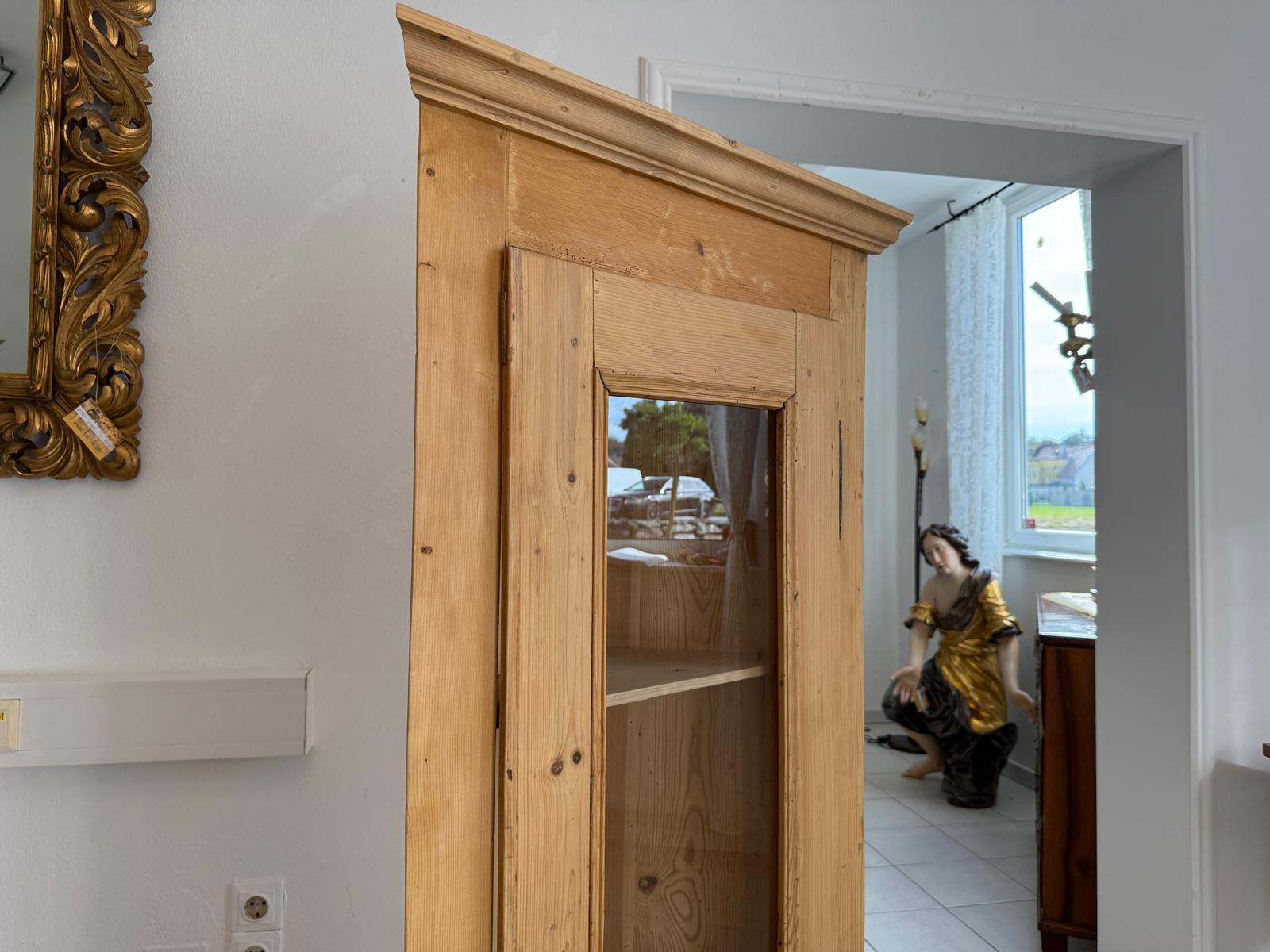 Bäuerlicher Eckschrank Eckvitrine Naturholz G2064