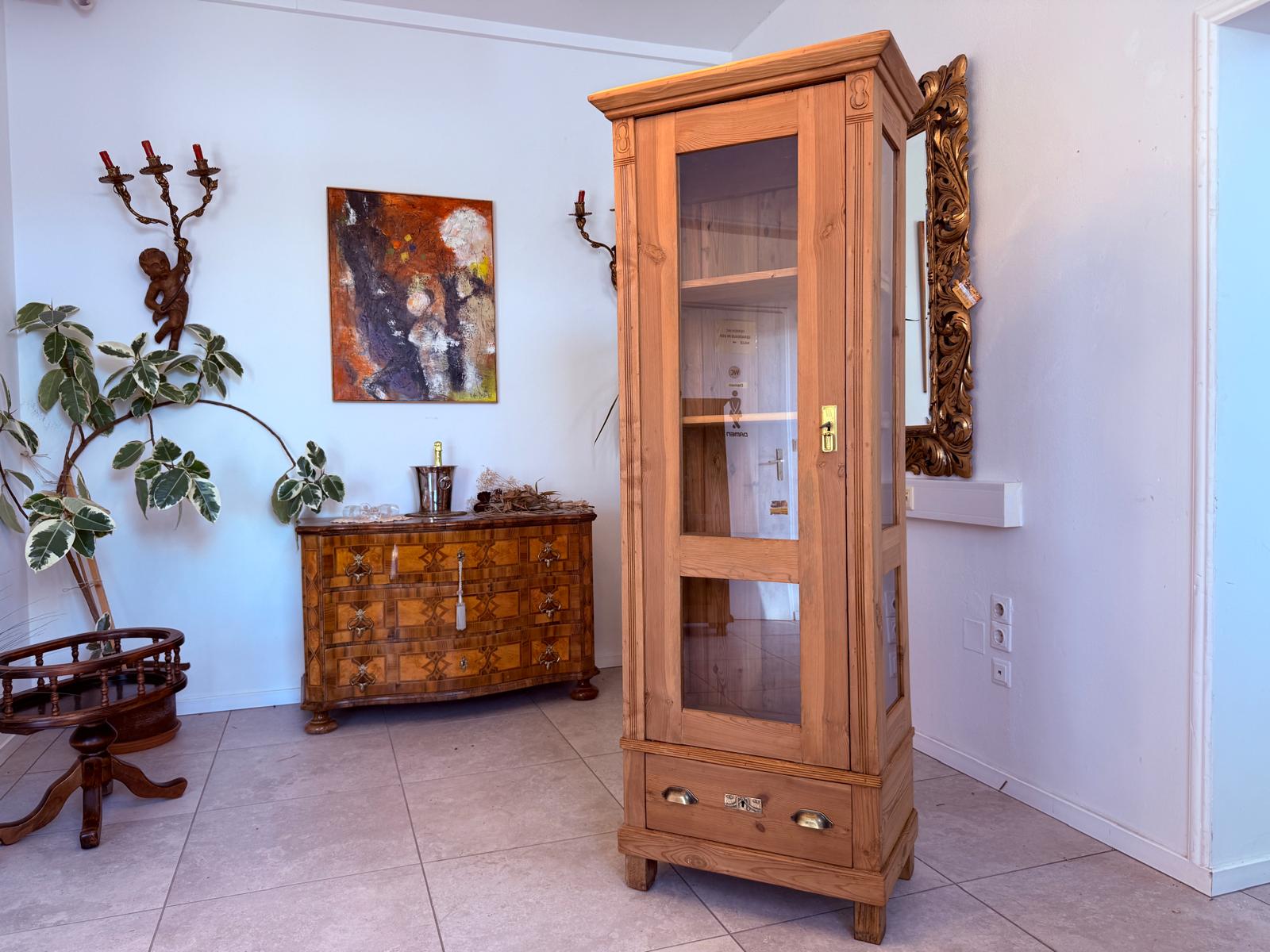 Antike Bauernvitrine Vitrine Naturholz Bücherschrank Jugendstil D2828
