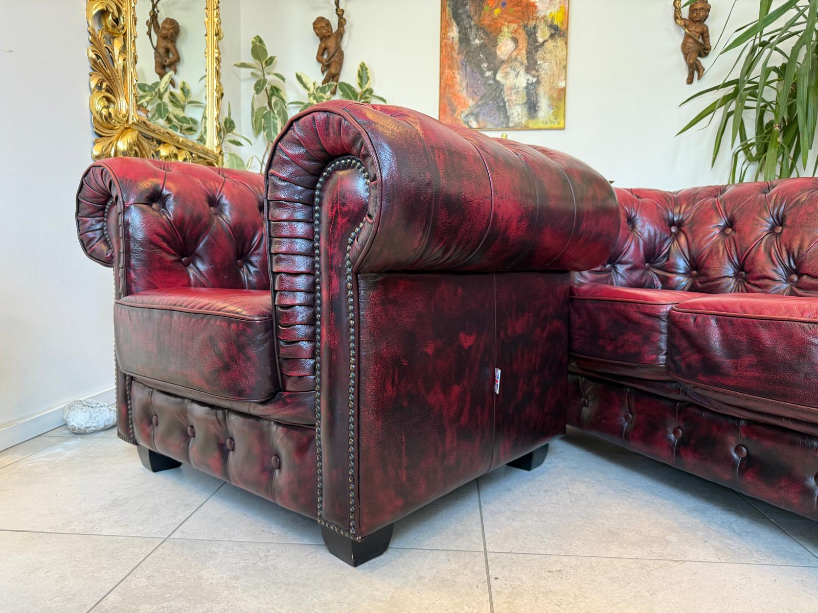 Chesterfield Ensemble 3 teilig Ledersofa Fauteuils Clubmöbel Cultmöbel G2127