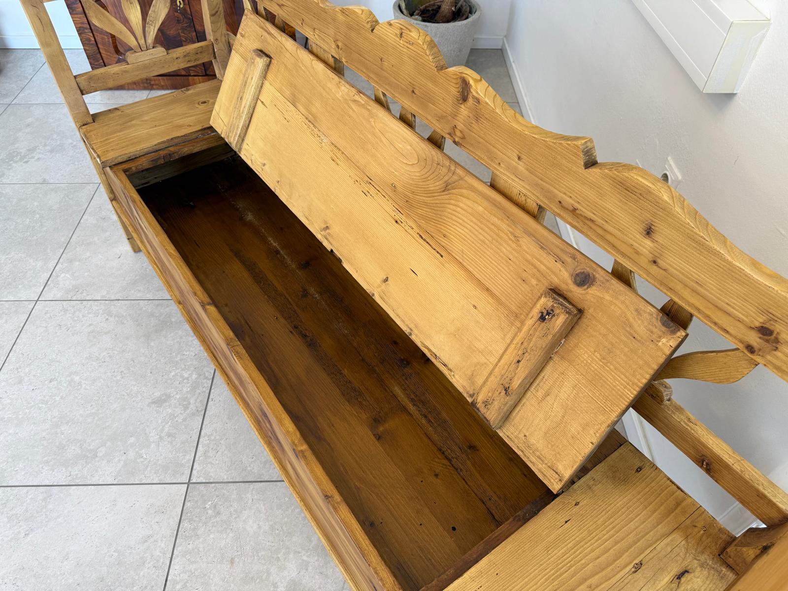 Provinzielle Biedermeier Truhenbank Landhausbank Antik D2416