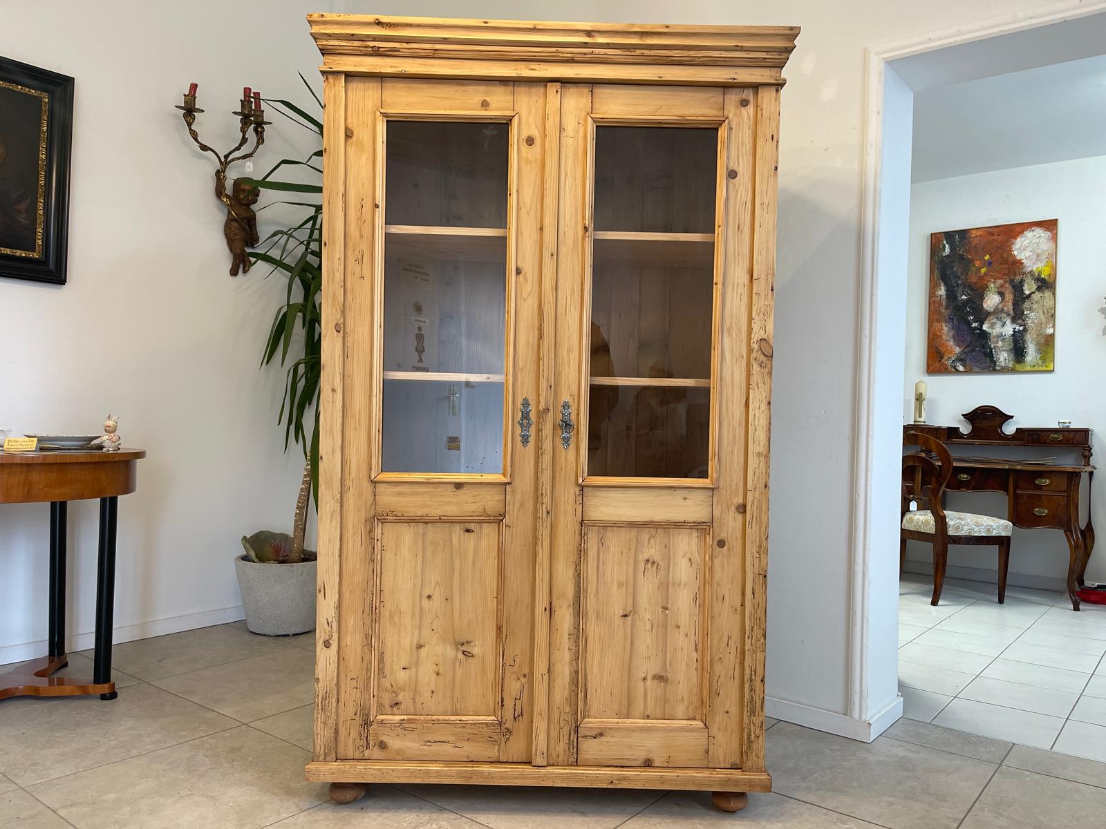 Originale Vitrine Glasvitirne Bücherschrank Bauernvitrine Antik Bauernkasten G1351