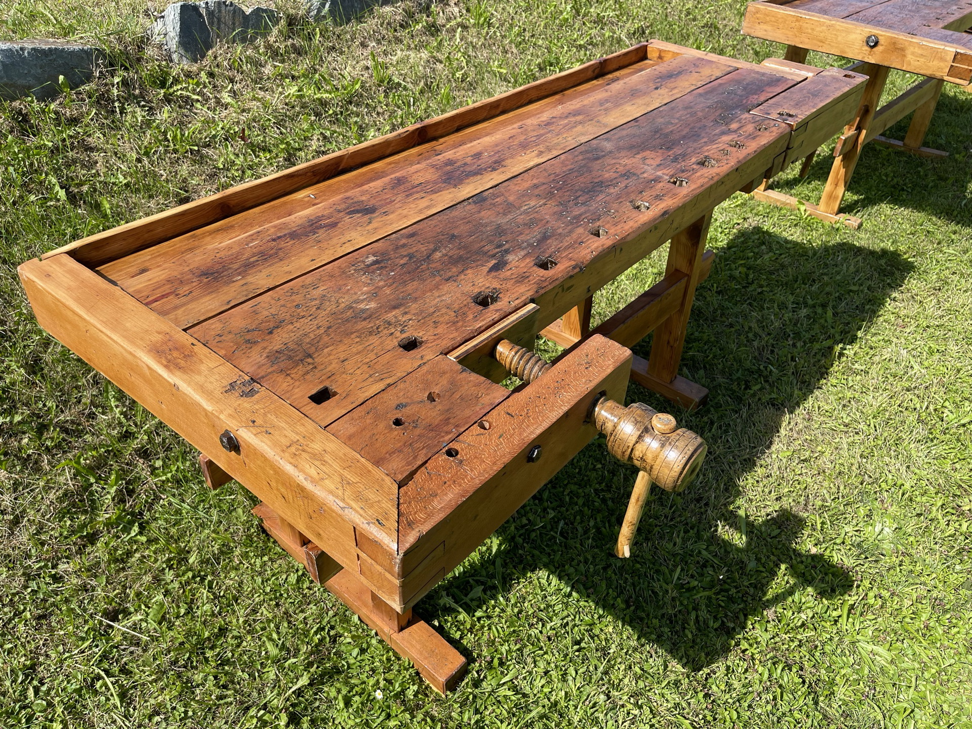 Barock-Biedermeier_93zVOxP3fbAjfZN alte restaurierte Hobelbank, Werkbank, Küchentisch A3073