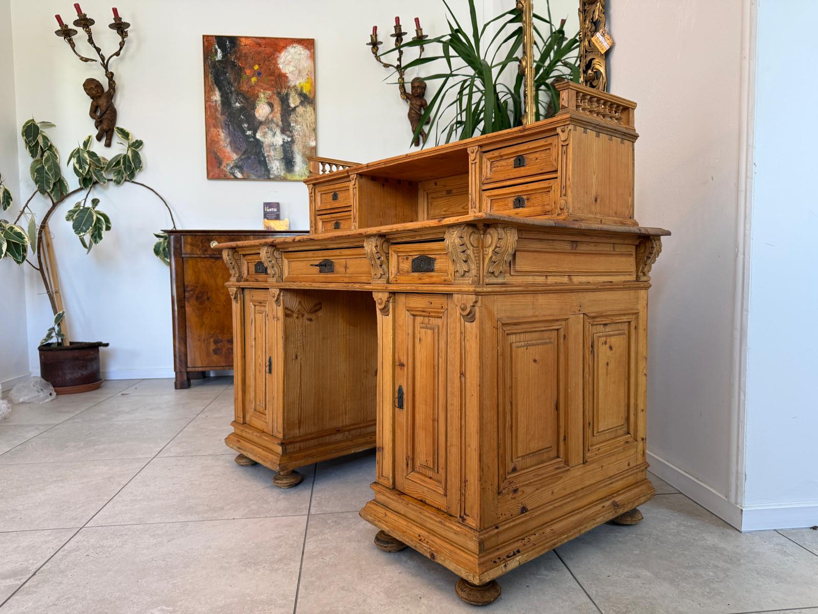 Bäuerlicher Gründerzeit Schreibtisch Sekretär Weichholz D2512