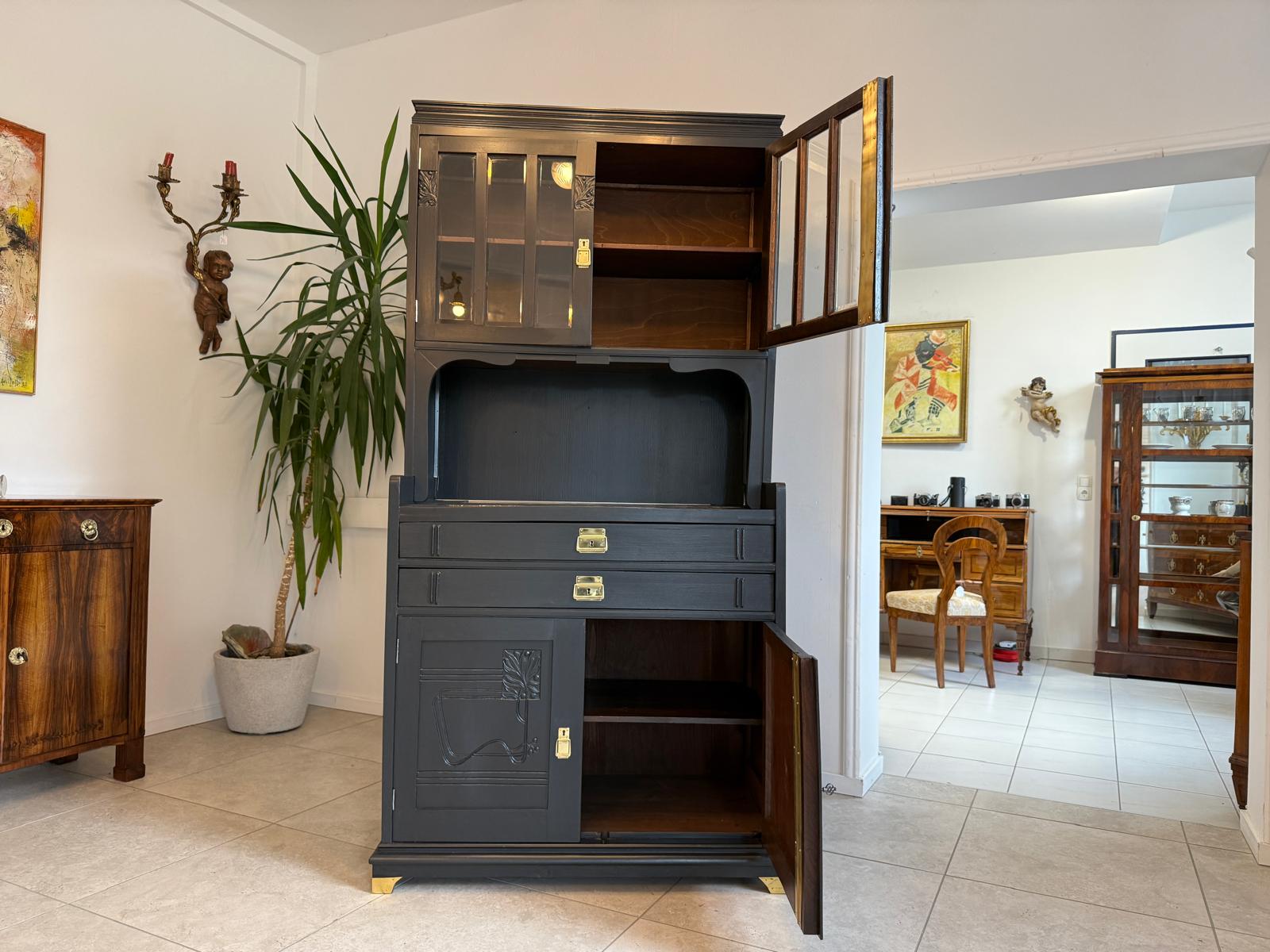 Restauriertes Jugendstil Aufsatzbuffet Bücherschrank G2095