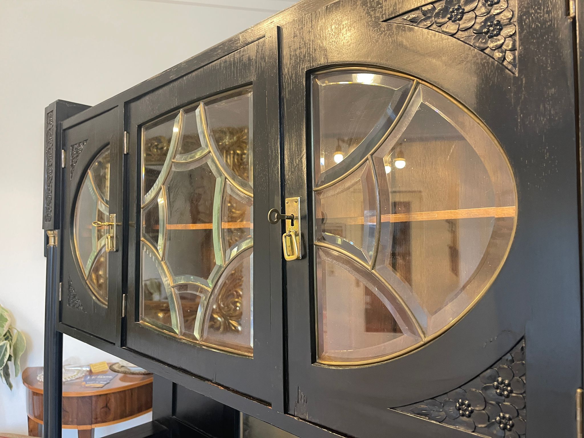Schmale Originale Jugendstil Kredenz Bücherschrank Antiquität G1043