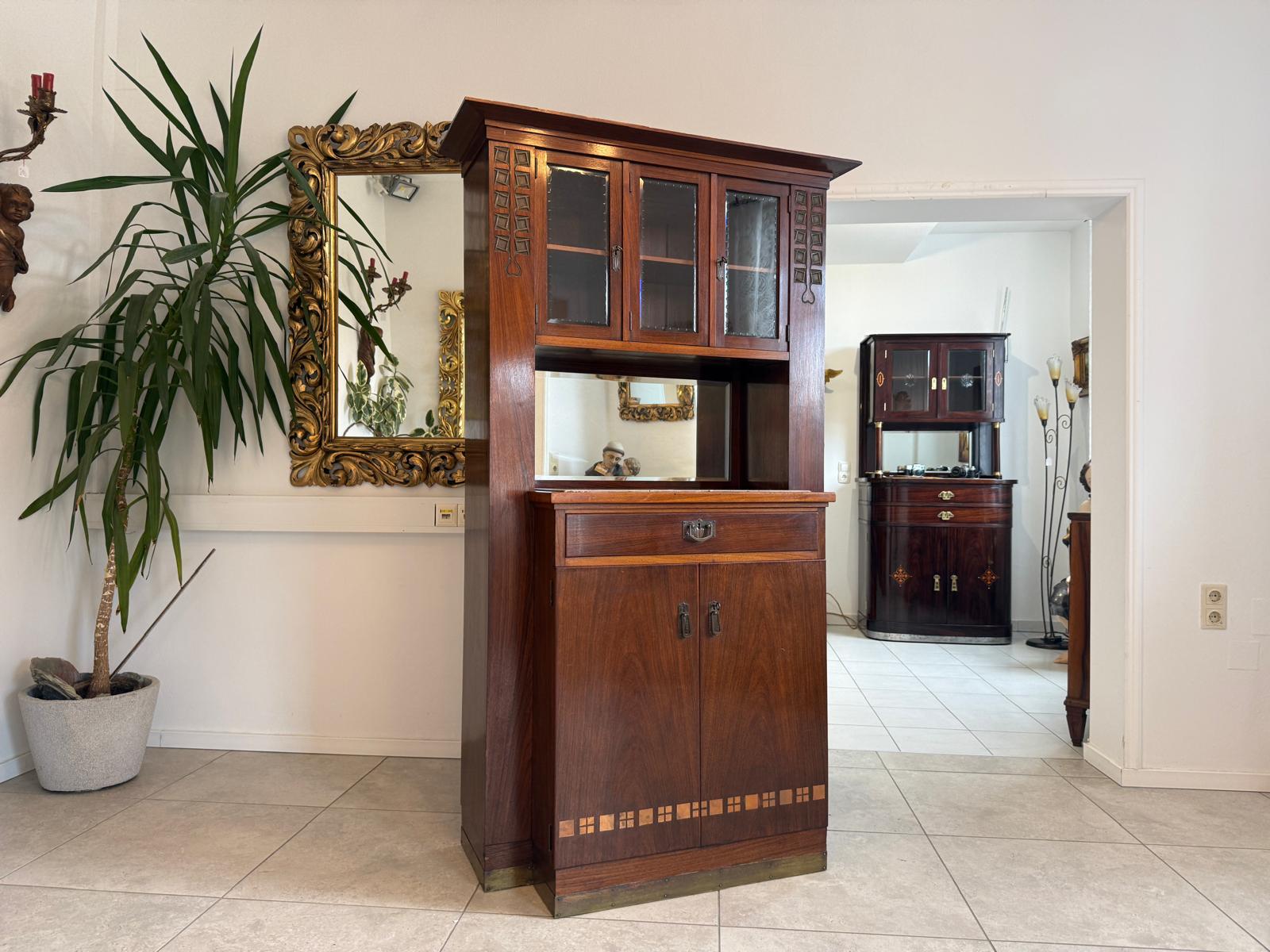 Jugendstil Aufsatzbuffet Bücherschrank Kredenz Original D2306