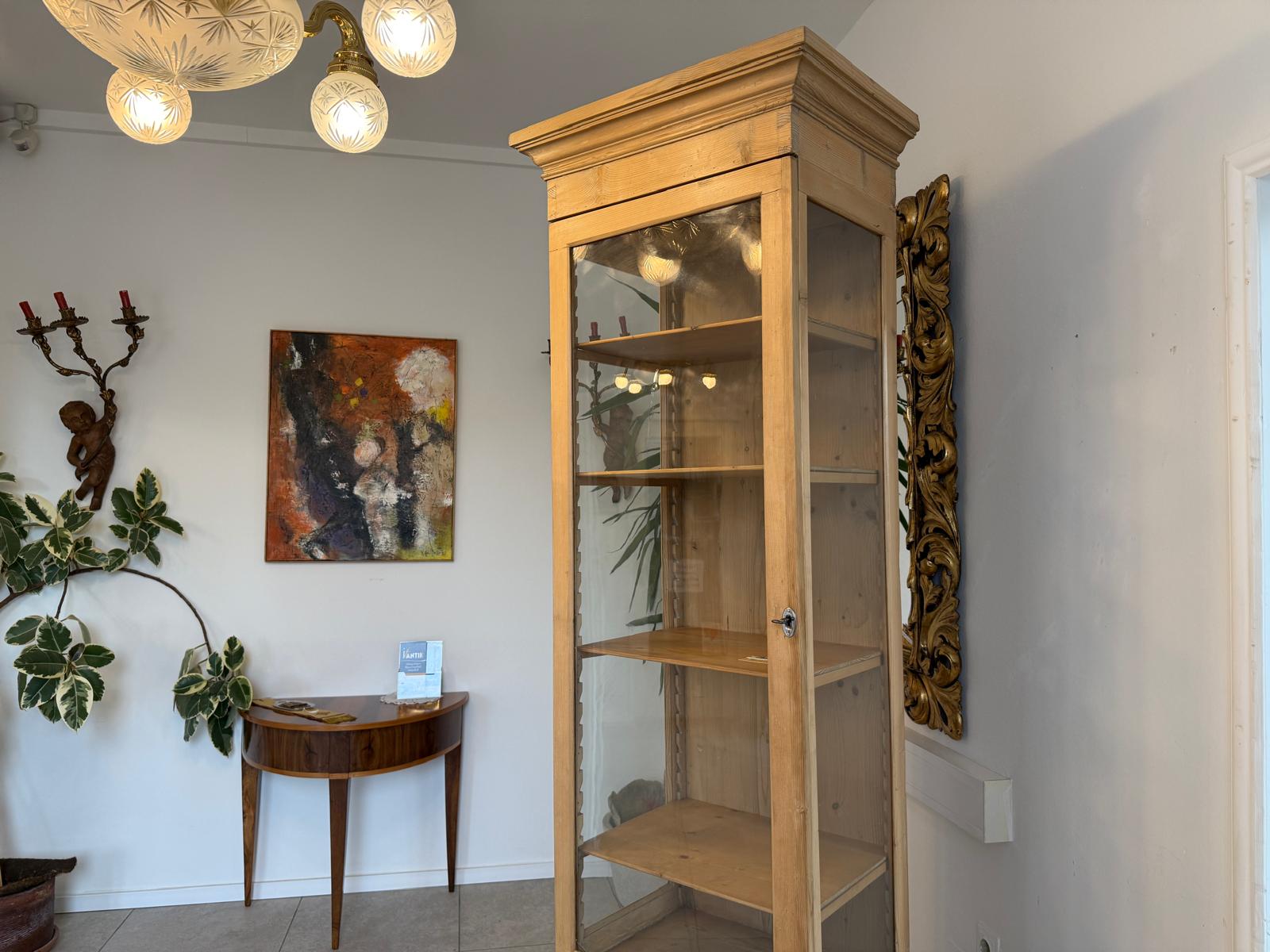 Bäuerliche Jugendstil Vitrine Bauernvitrine Naturholz Bücherschrank antik G2251