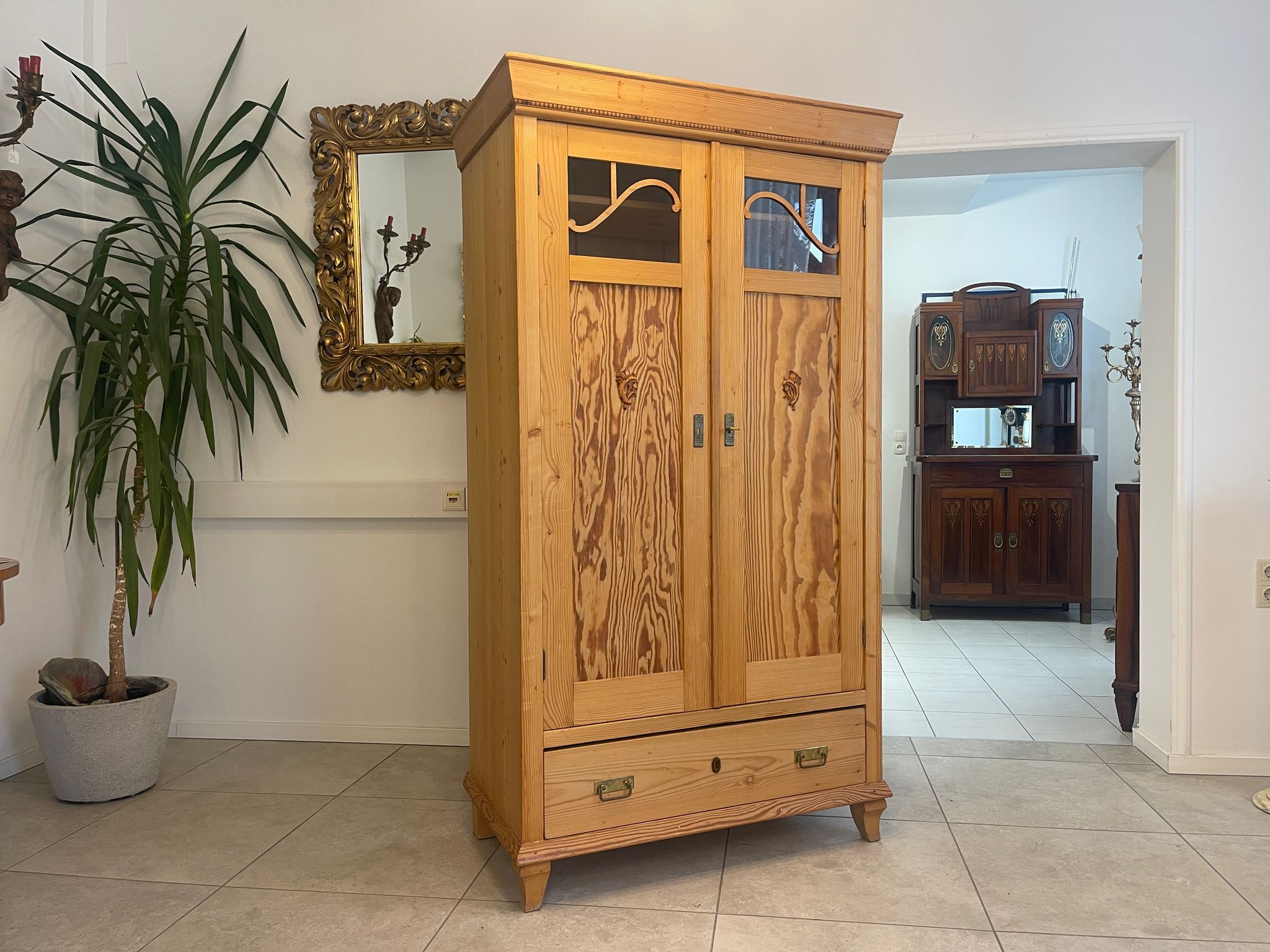 Restaurierte Jugendstil Bauernvitrine Bauernschrank Bücherschrank Antik G1296