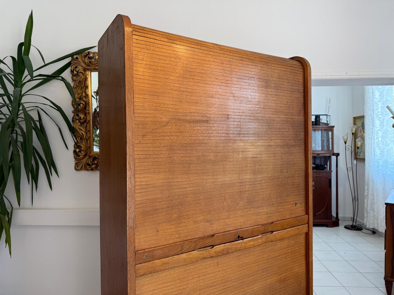 Jugendstil Rolladenschrank Antik Braun Büroschrank G1764