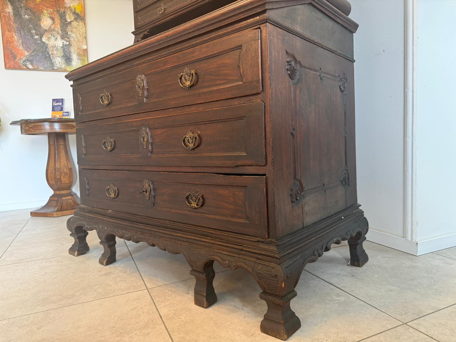 Barock Eichensekretär Aufsatzschrank Schreibsekretär Anqituität  D2377