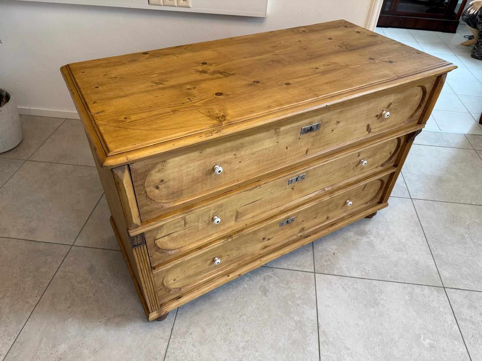 Restaurierte Biedermeier Kommode Antik 3 Laden aus Fichtenholz G2133