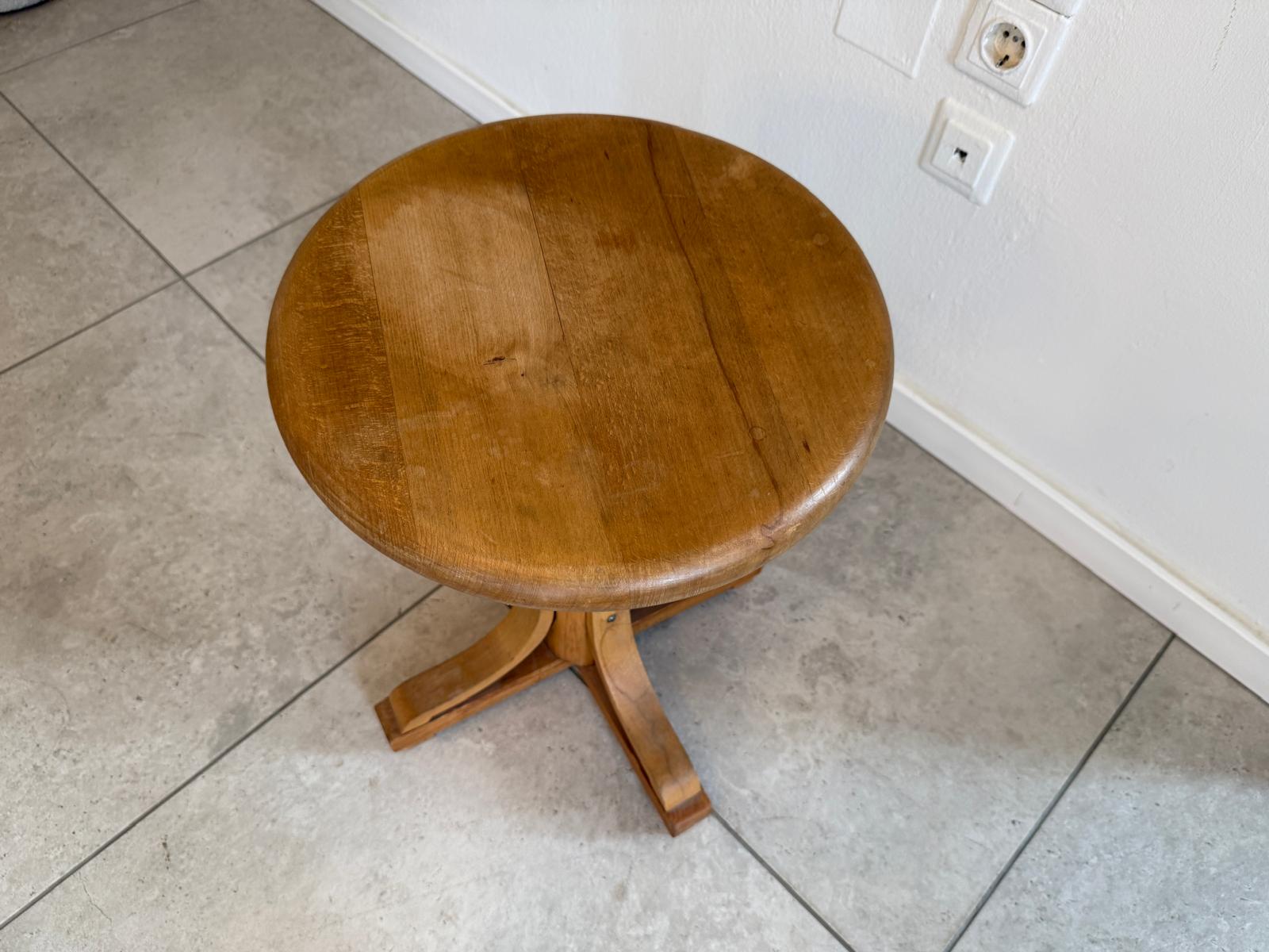 Antiker Jugendstil Hocker aus Holz Metallspindel G2107