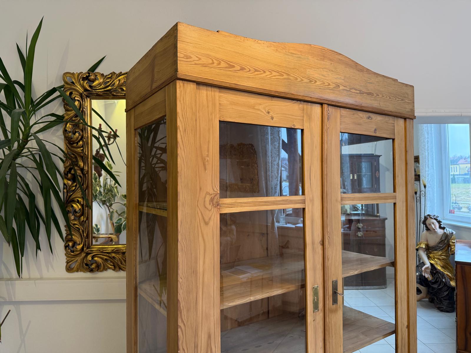 hübsche Jugendstil Vitrine Bauernvitrine Bauernschrank Naturholz Bücherschrank D1120