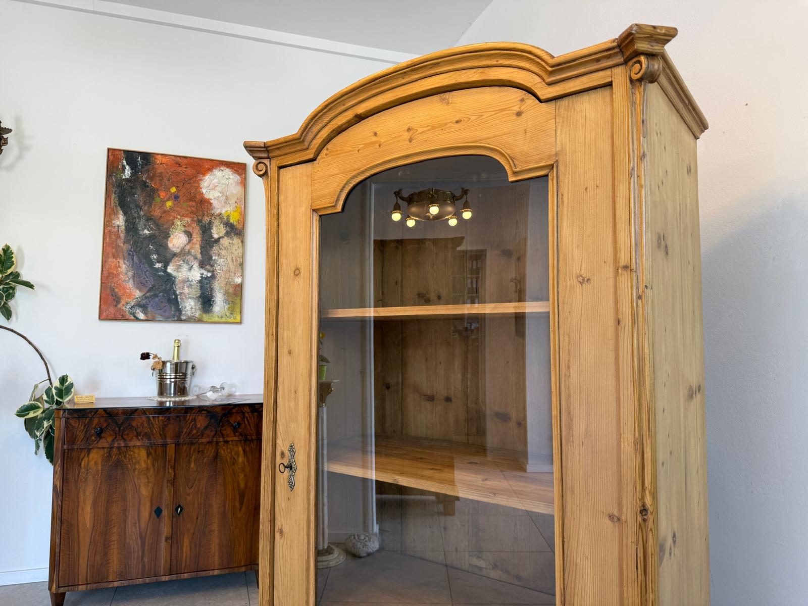 Bäuerliche Vitrine Bauernvitrine Bauernschrank Naturholz Bücherschrank G2011