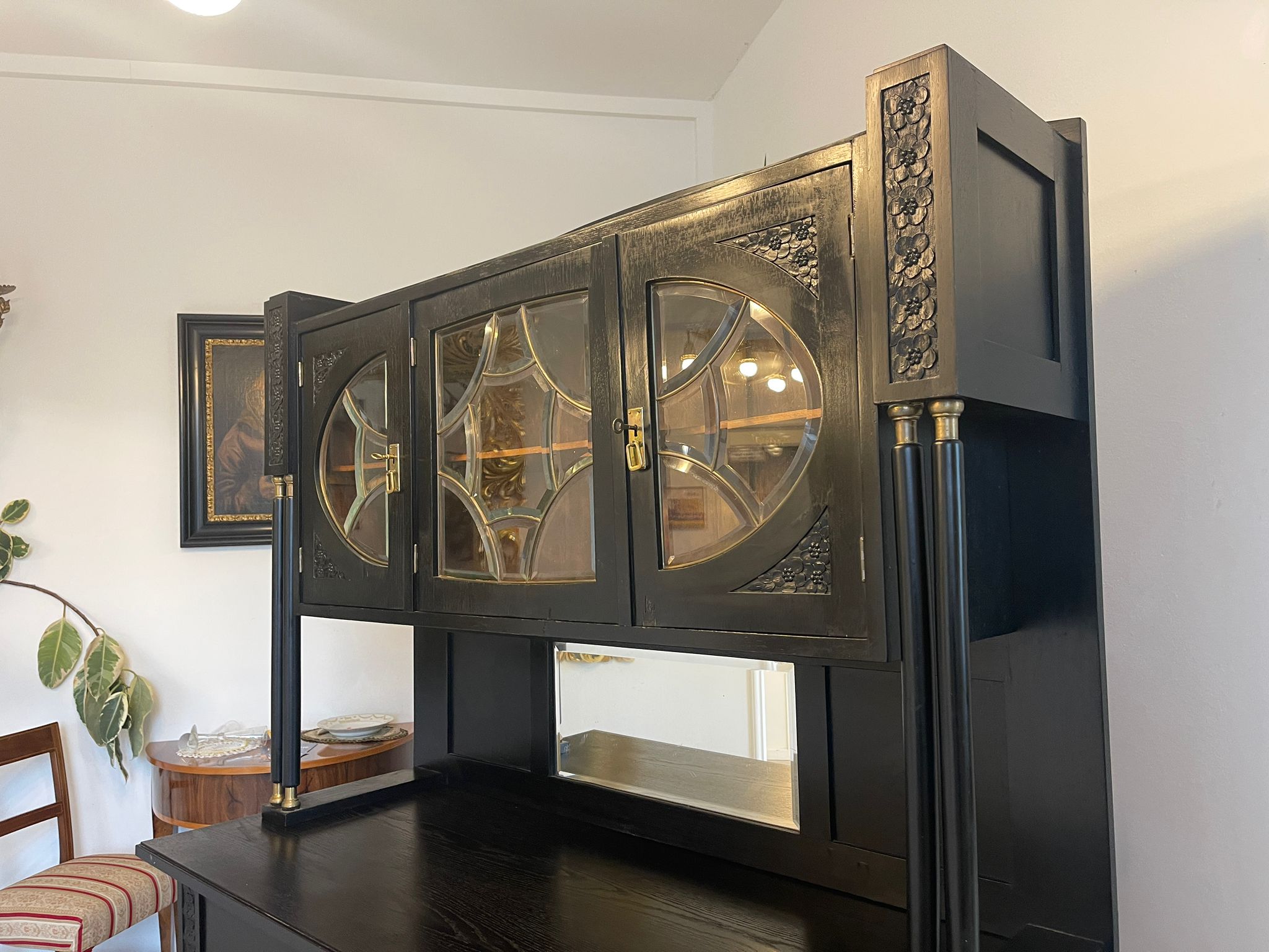 Schmale Originale Jugendstil Kredenz Bücherschrank Antiquität G1043