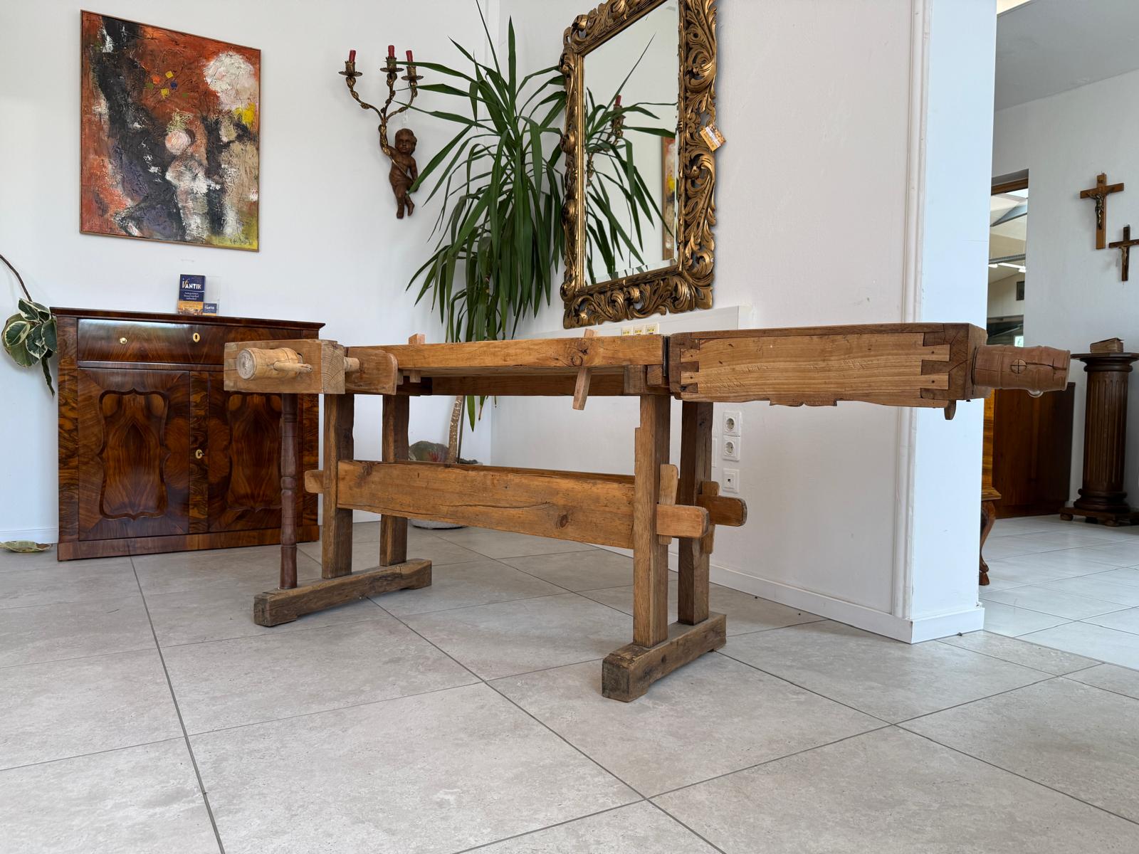Hobelbank antik & restauriert, Werkbank, Designertisch, Thresen D2499