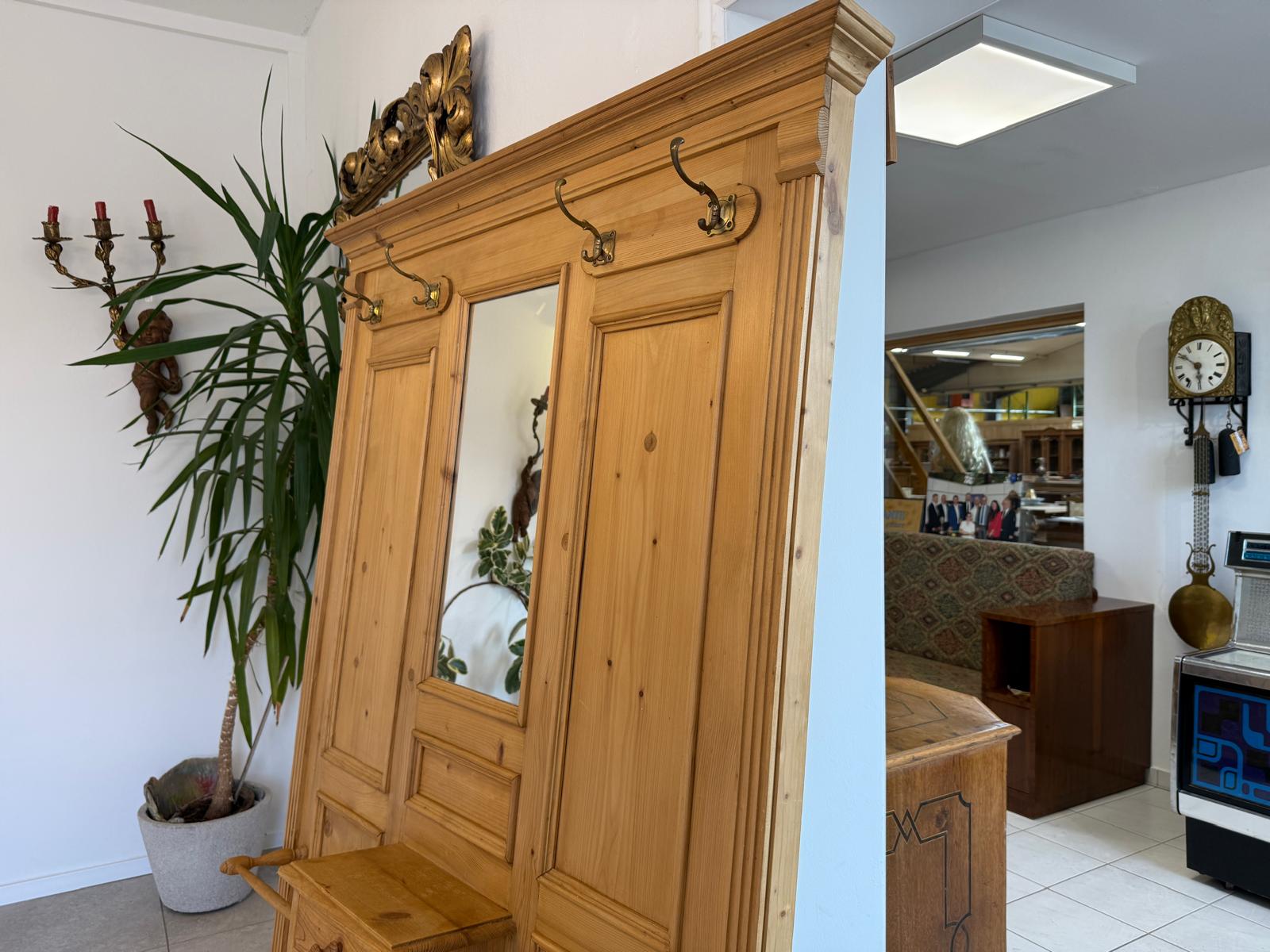 Bäuerliche Gründerzeit Garderobe Kleiderablage Weichholz Antik G1048-1