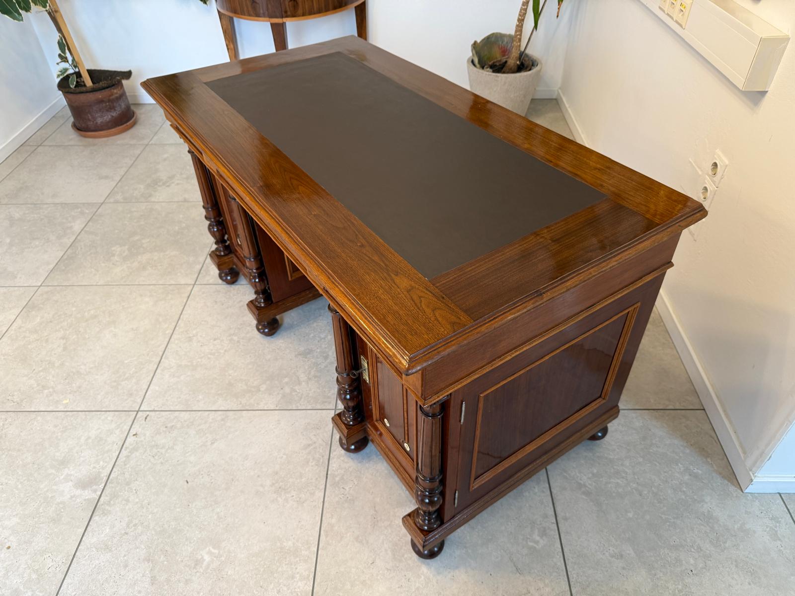 Restaurierter Original Gründerzeit Säulen Schreibtisch Sekretär Eichenholz G2240