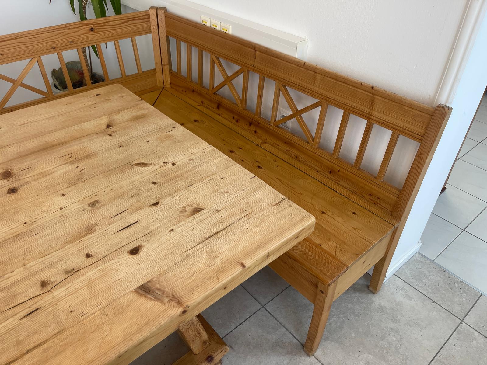 Bäuerliche Bauernsitzgruppe Ensemble Jogltisch Bauernstube Sessel Naturholz Antik G1701