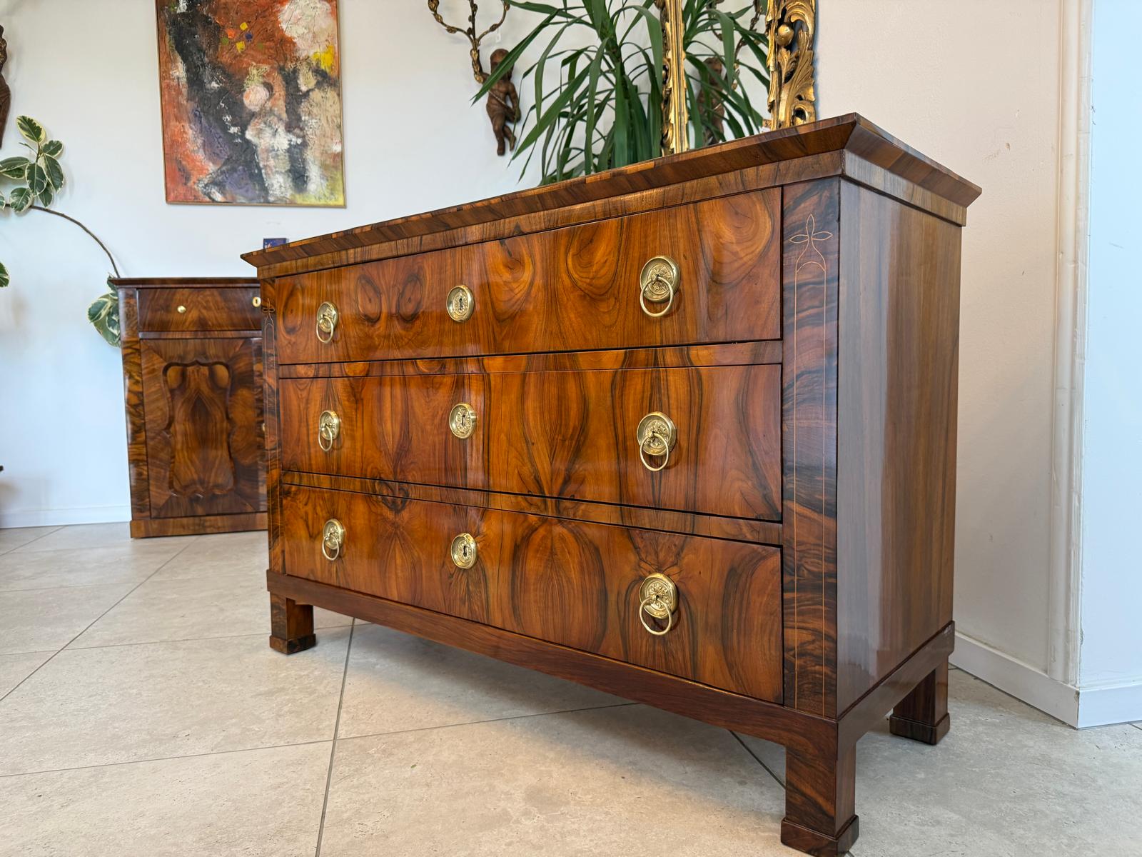 Biedermeier Kommode 3 Ladenkommode Nussholz Antiquität Restauriert D2474