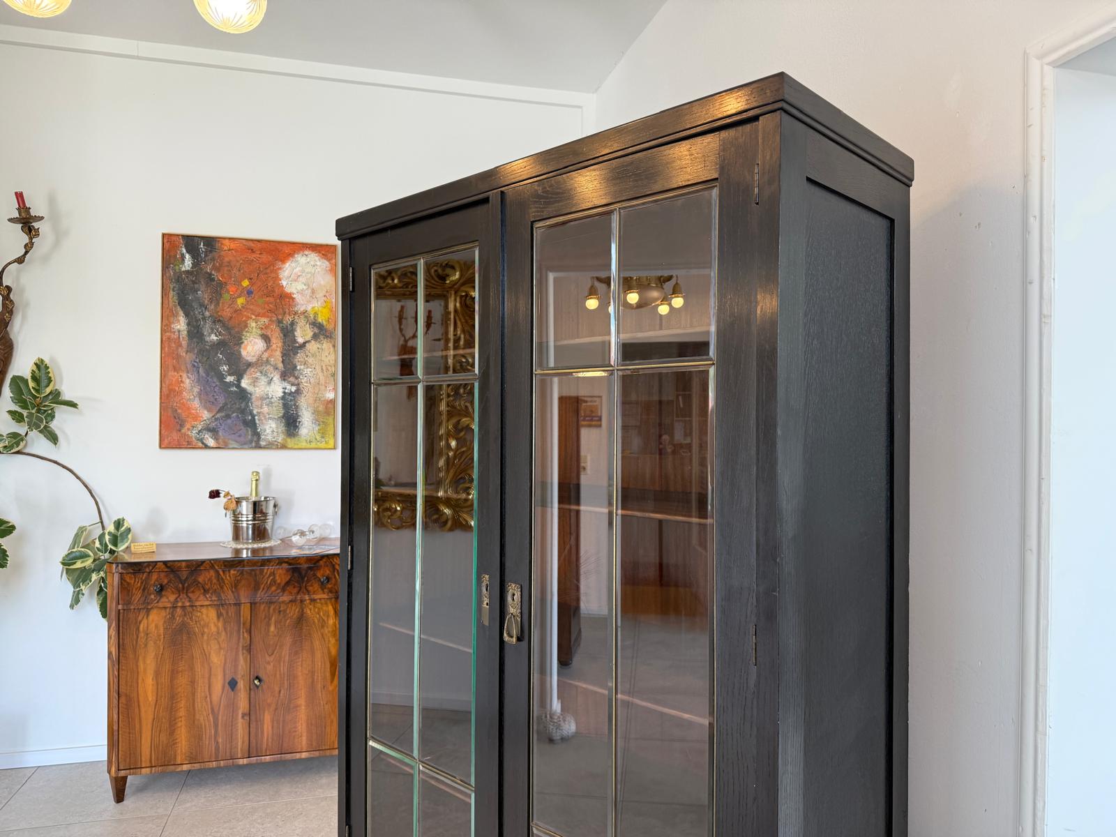 Original Jugendstil Vitrine Bücherschrank Vitrinenschrank Schwarz Antik G2059