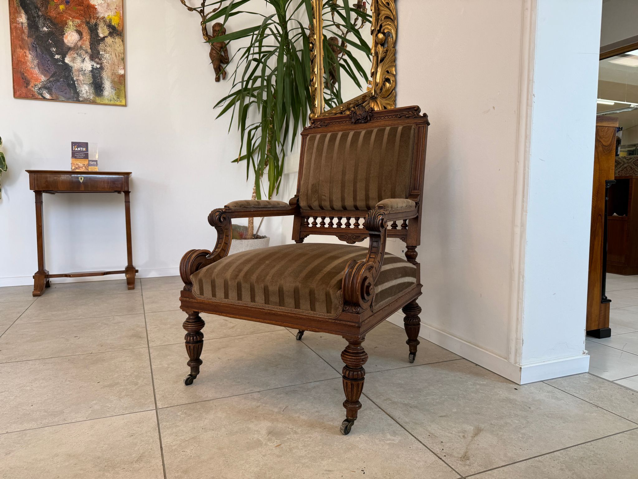 Historismus Armlehnstuhl Fauteuil Sessel Altdeutsch D1249