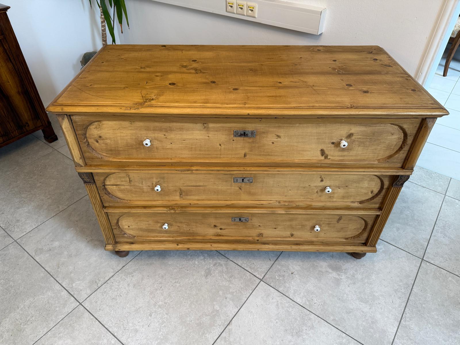 Restaurierte Biedermeier Kommode Antik 3 Laden aus Fichtenholz G2133
