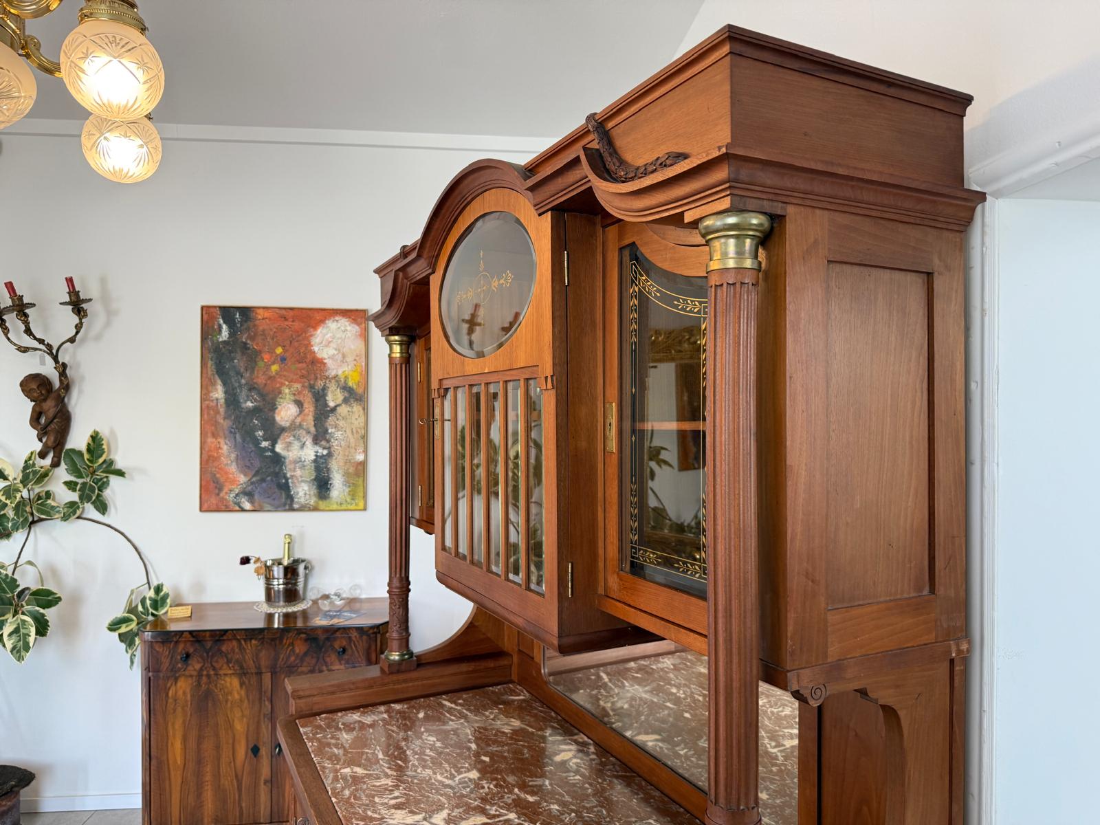 Originales Jugendstil Aufsatzbuffet Bücherschrank Vitrinenschrank G1985