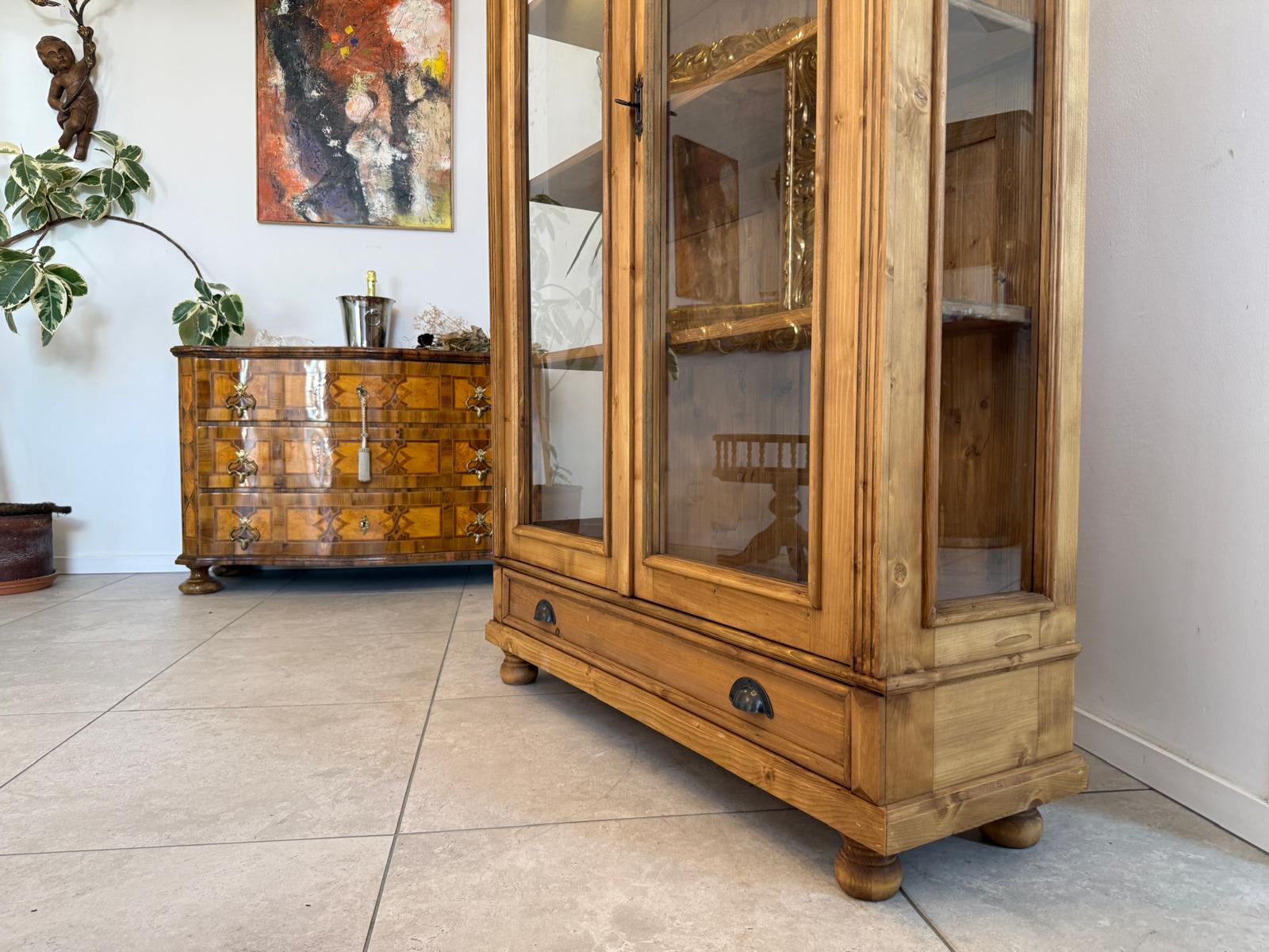 Antike Bauernvitrine Vitrine Naturholz Bücherschrank Alte Bauernmöbel D2707
