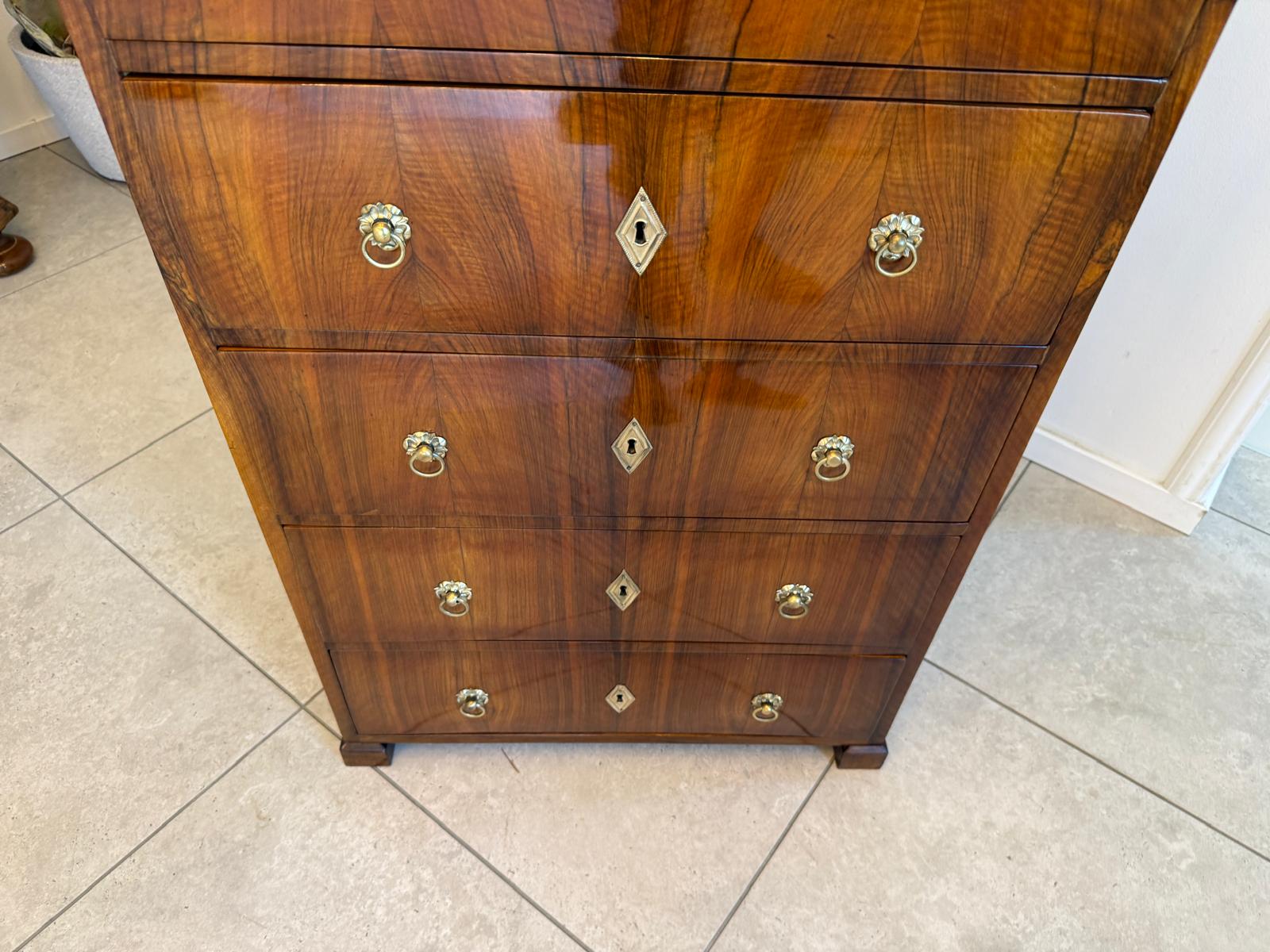 Biedermeier Wochenkommode Nussholz Restauriert D2606