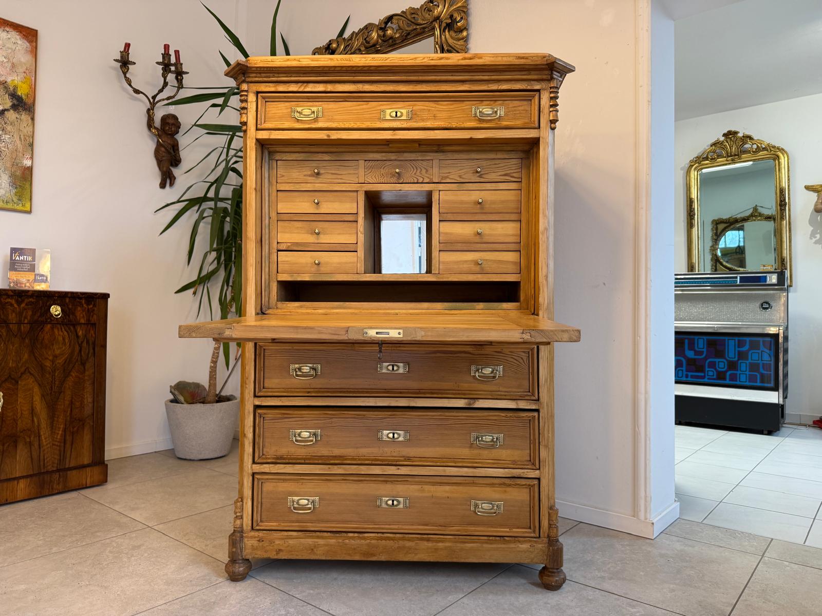 Restaurierter bäuerlicher Gründerzeit Sekretär Naturholz Antik WeichholzD1117