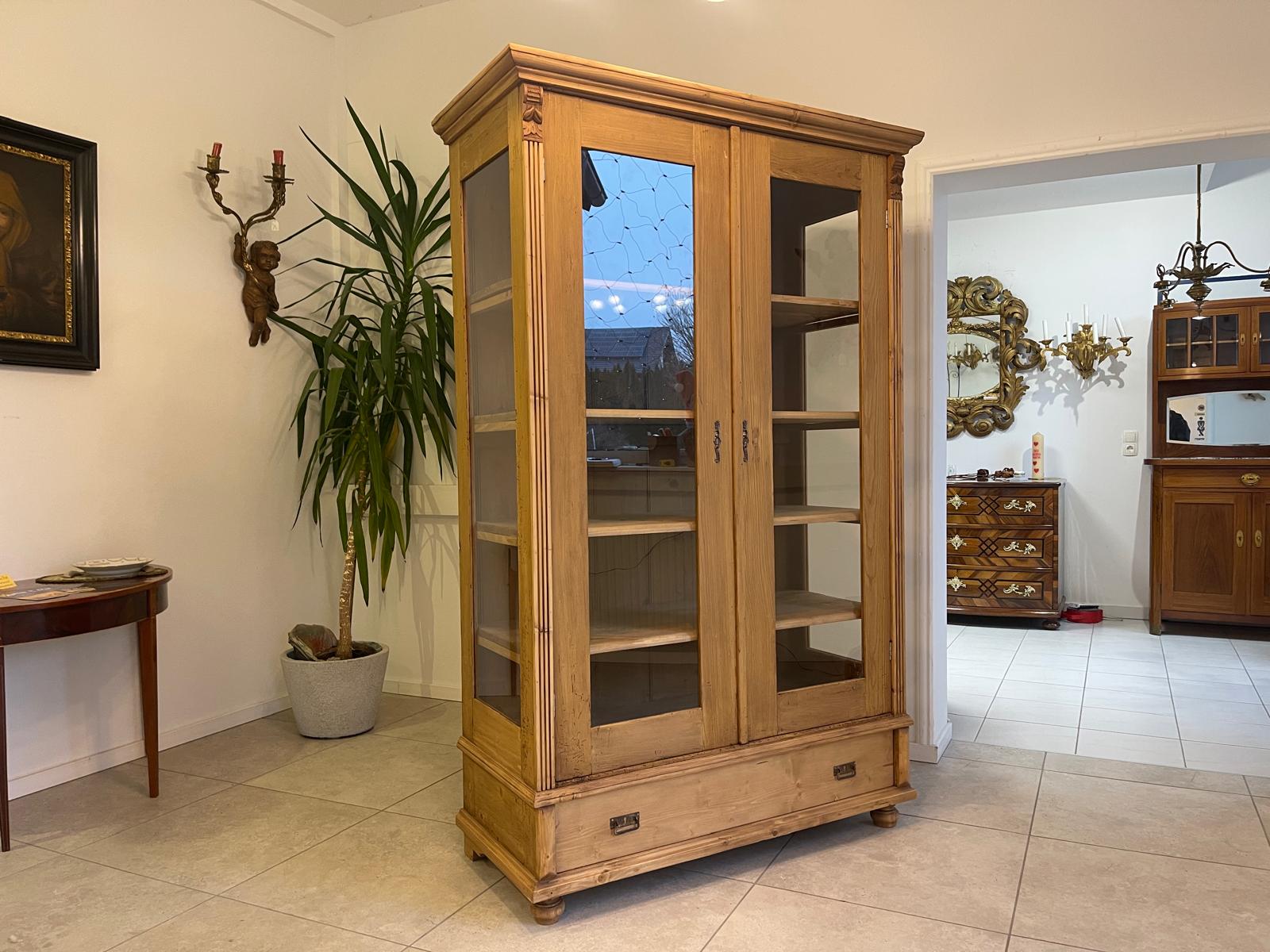 Bäuerliche Vitrine Bauernvitrine Bauernschrank Naturholz Bücherschrank Bauernmöbel A5132