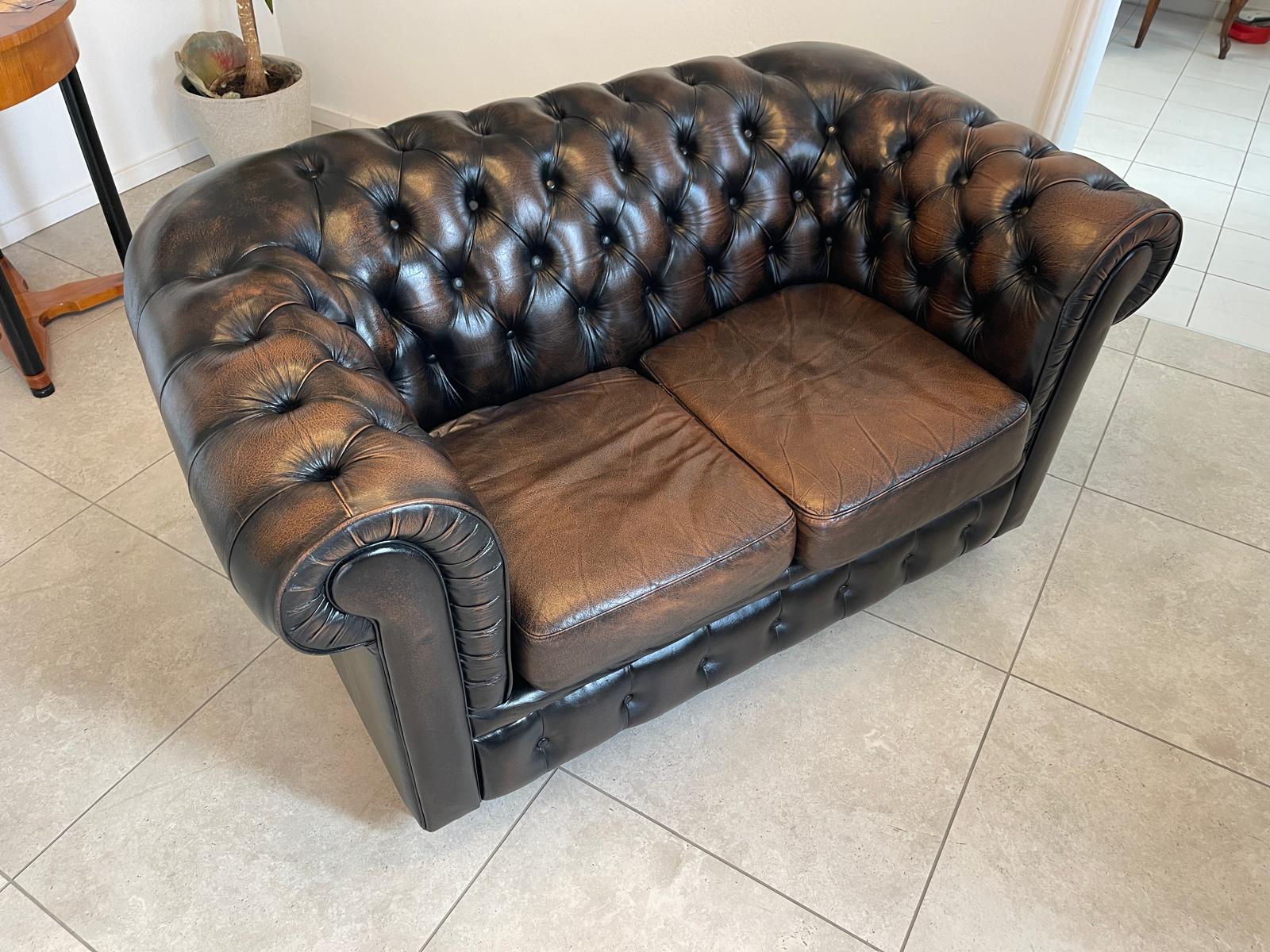 Chesterfield 2er Clubsofa Diwan Couch Zigarrenbraun G1333