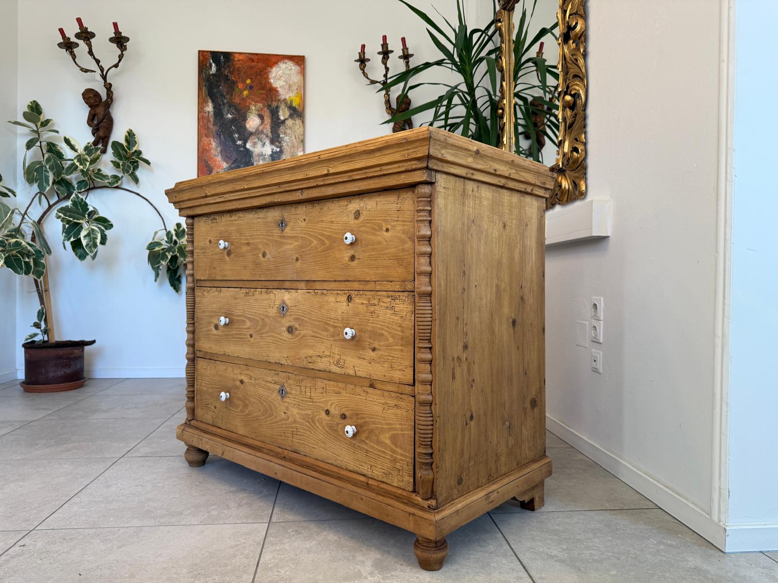 Originale Gründerzeit Kommode Antik 3 Laden aus Fichtenholz Weichholz G2281