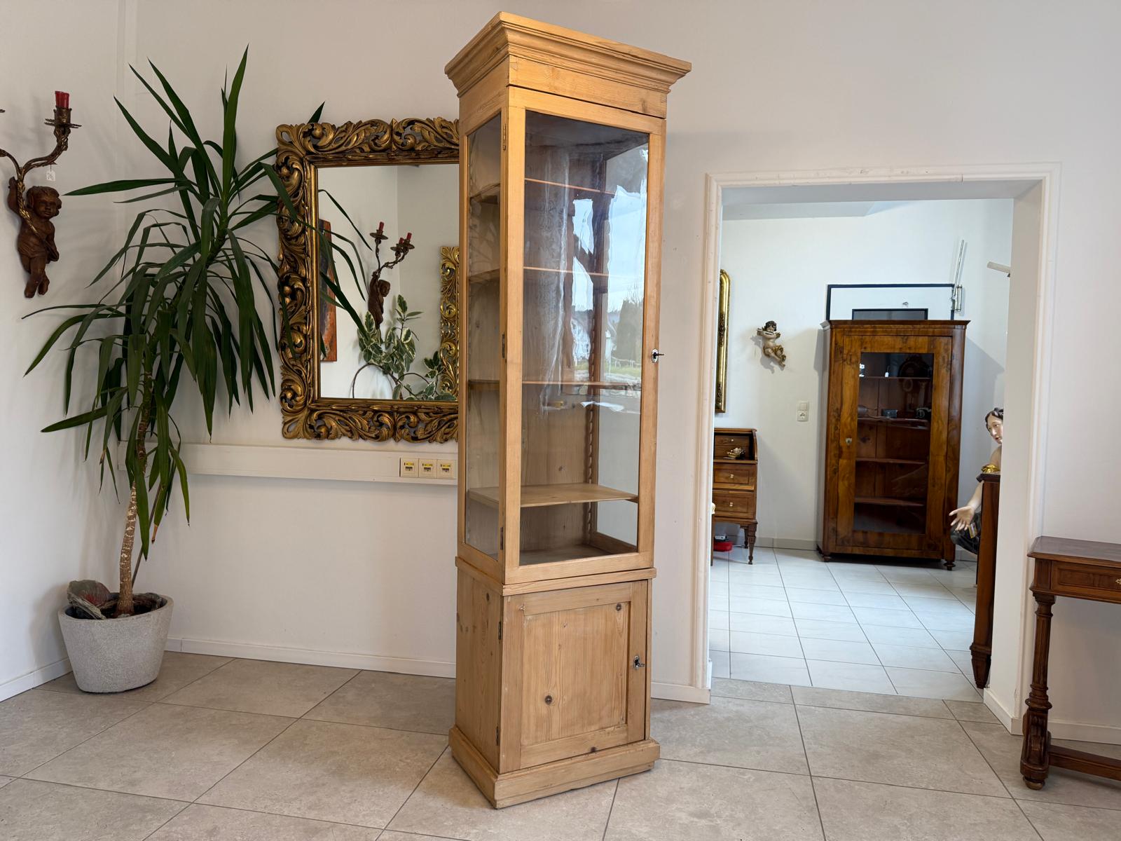 Bäuerliche Jugendstil Vitrine Bauernvitrine Naturholz Bücherschrank antik G2251