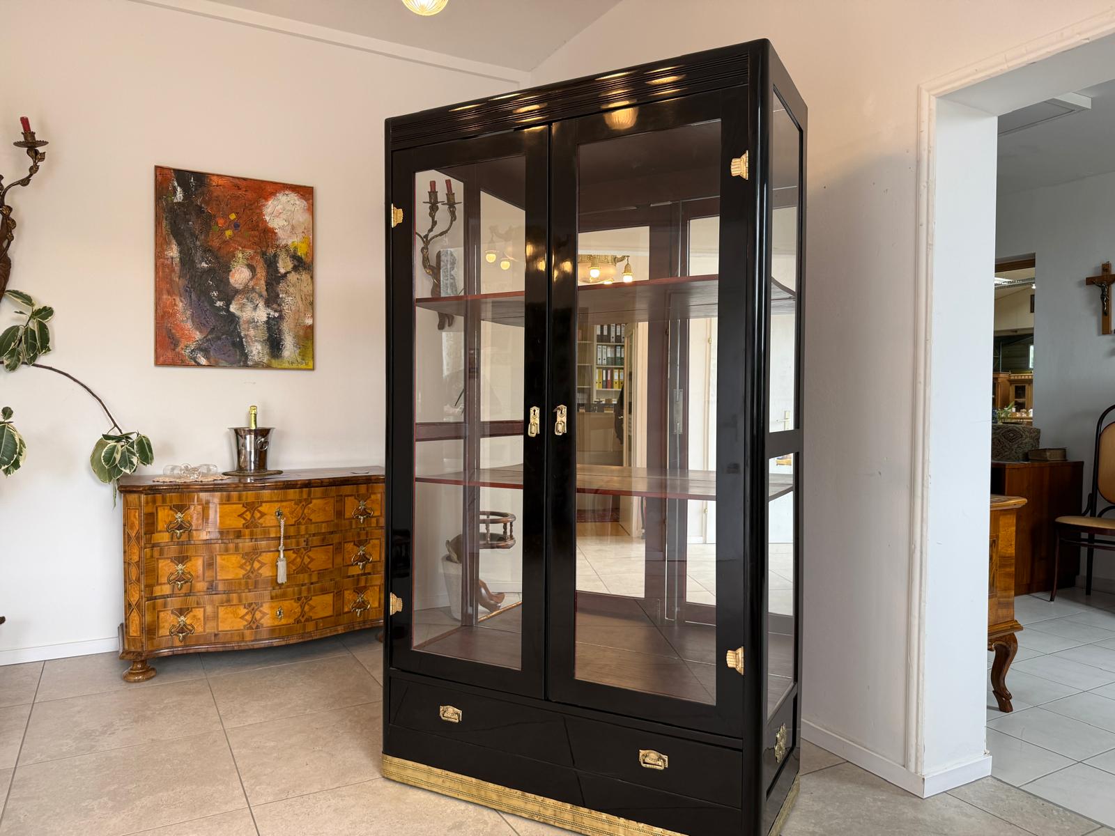 Jugendstil Vitrine Glasschrank Bücherschrank Bibliothekschrank Restauriert D2679