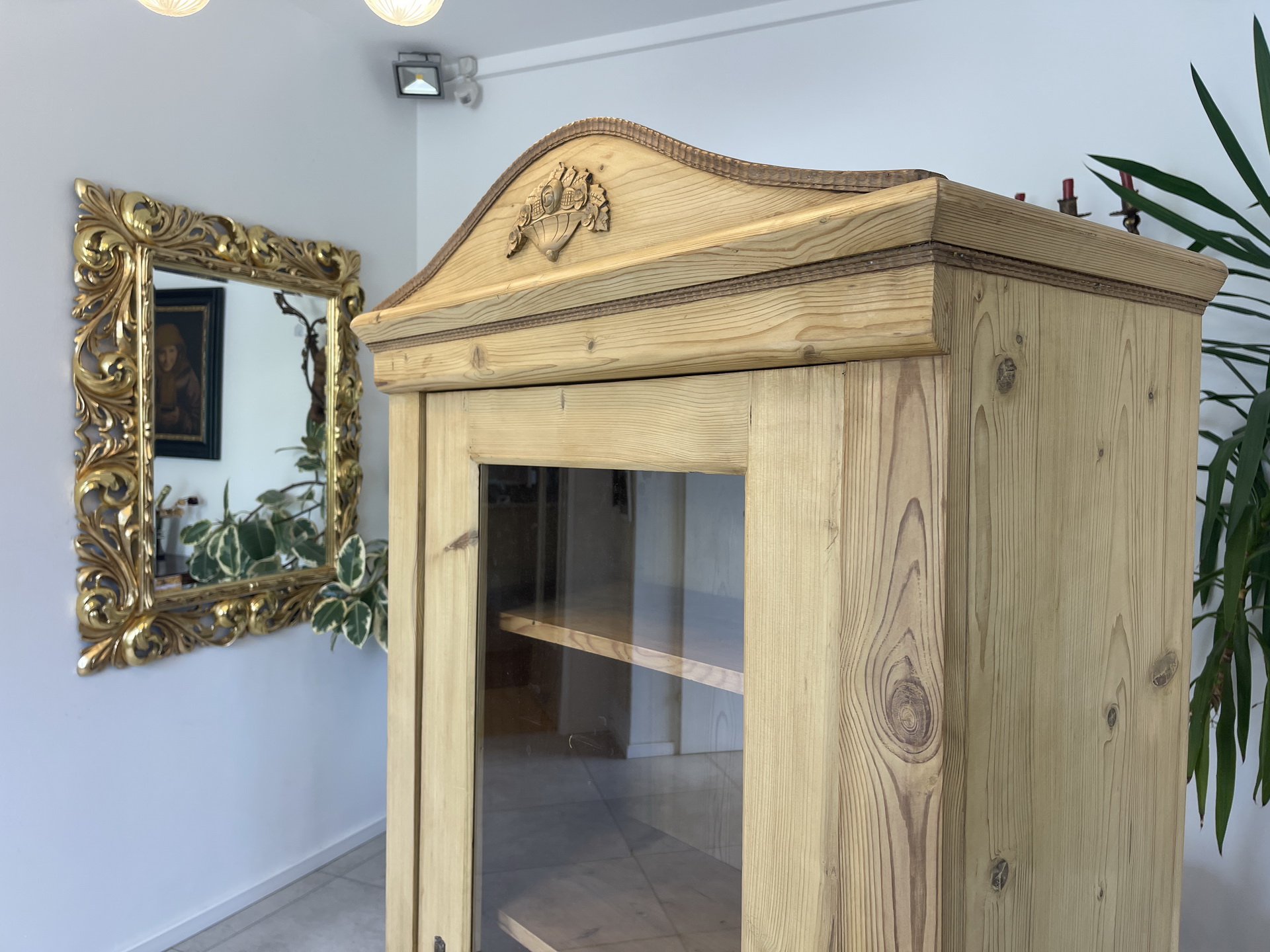 IMG_8428 Biedermeier Vitrine Naturholz Bücherschrank Bauernschrank  A4403