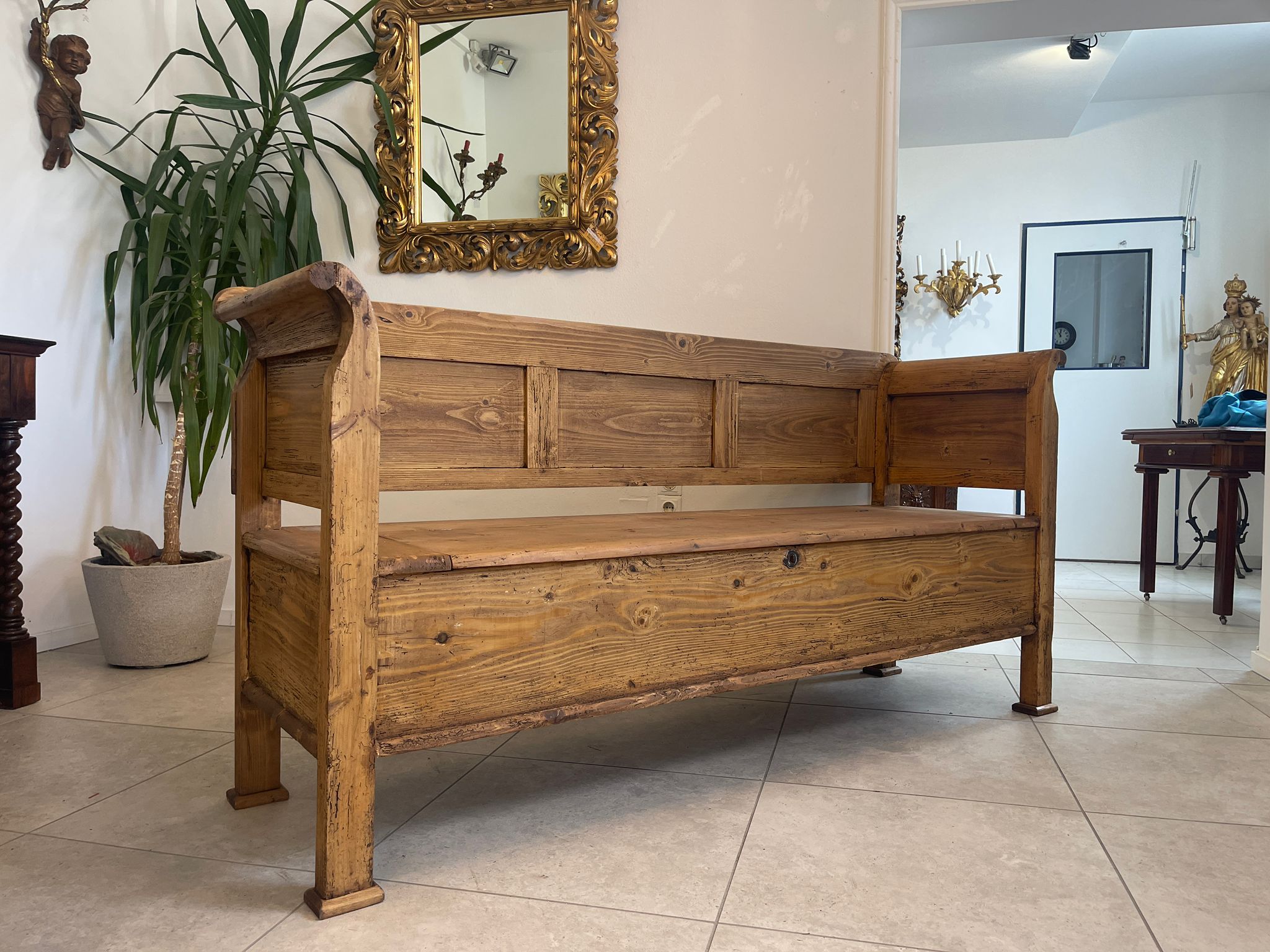 066ef80f-ad86-4f29-ae71-d3b47aec58a1 Provinzielle ORIGINALE Biedermeier Truhenbank Landhausbank A4863