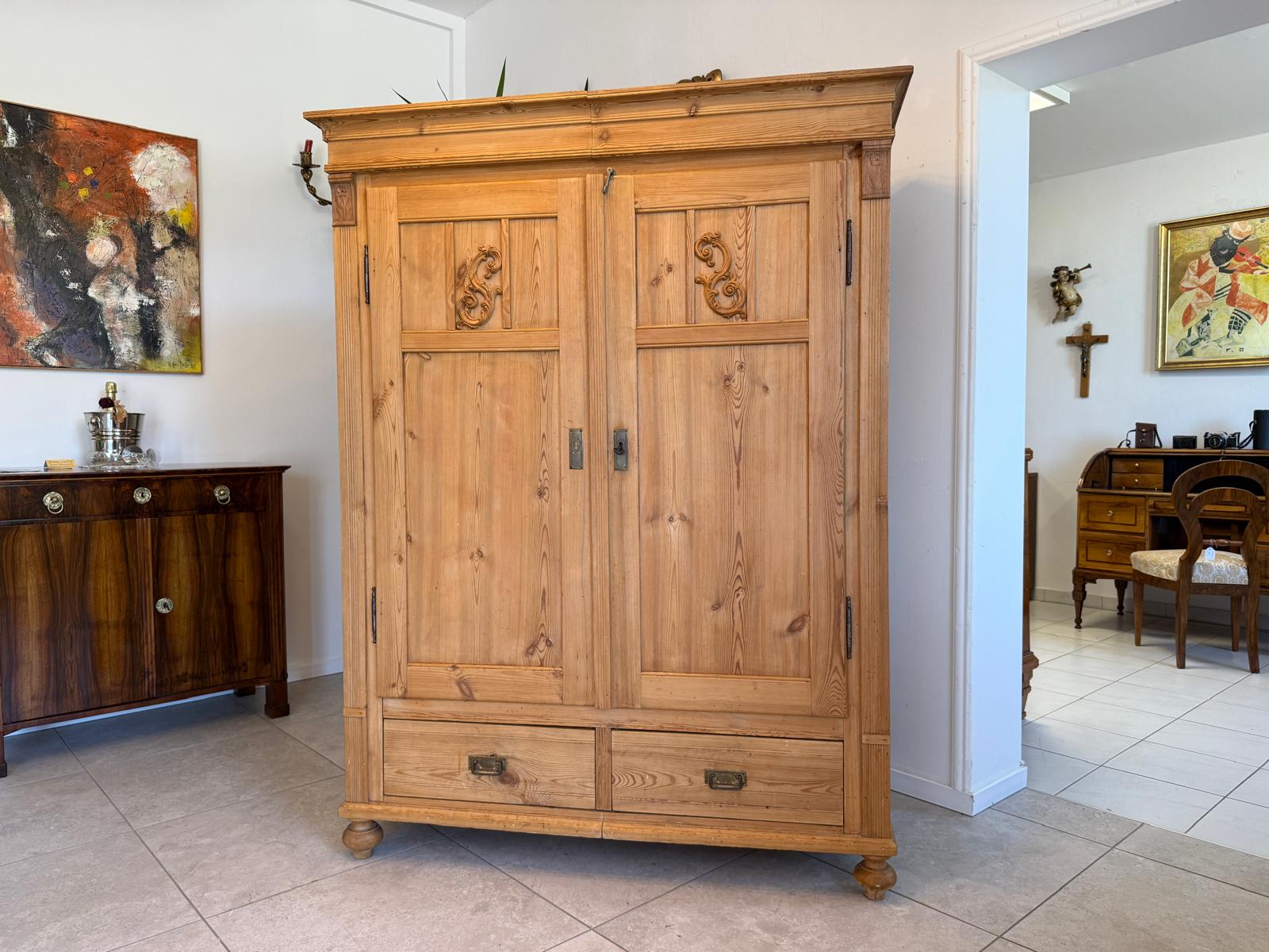 Original Biedermeier Bauernschrank Naturholzschrank Weichholz G2091