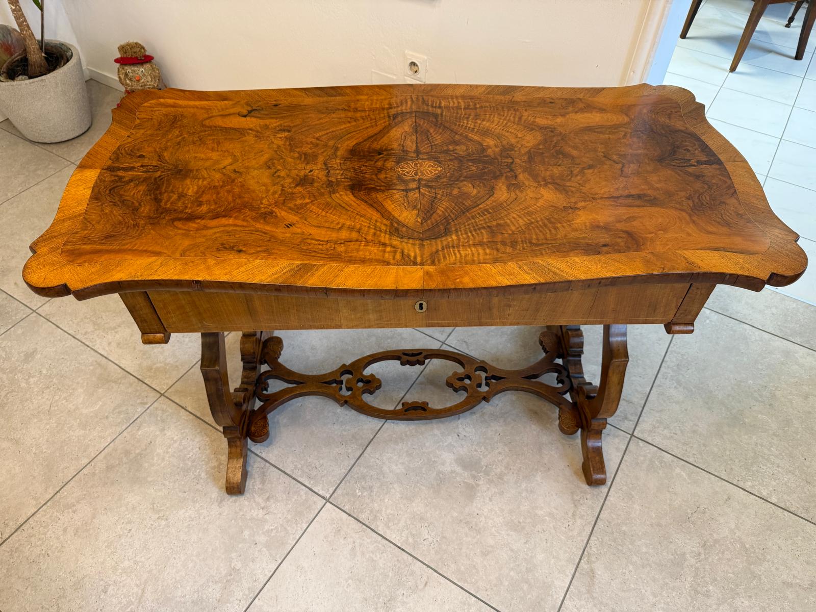 Biedermeier Tisch Schreibtisch Sekretär Marketiert Intarsien Antiquität G2373