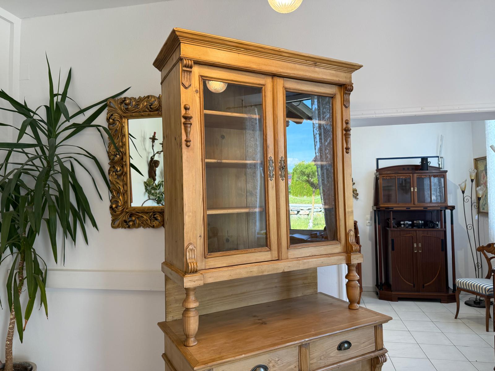 ORIGINALE Gründerzeit Küchenkredenz Antike Bauernmöbel Vitrinenschrank G1783