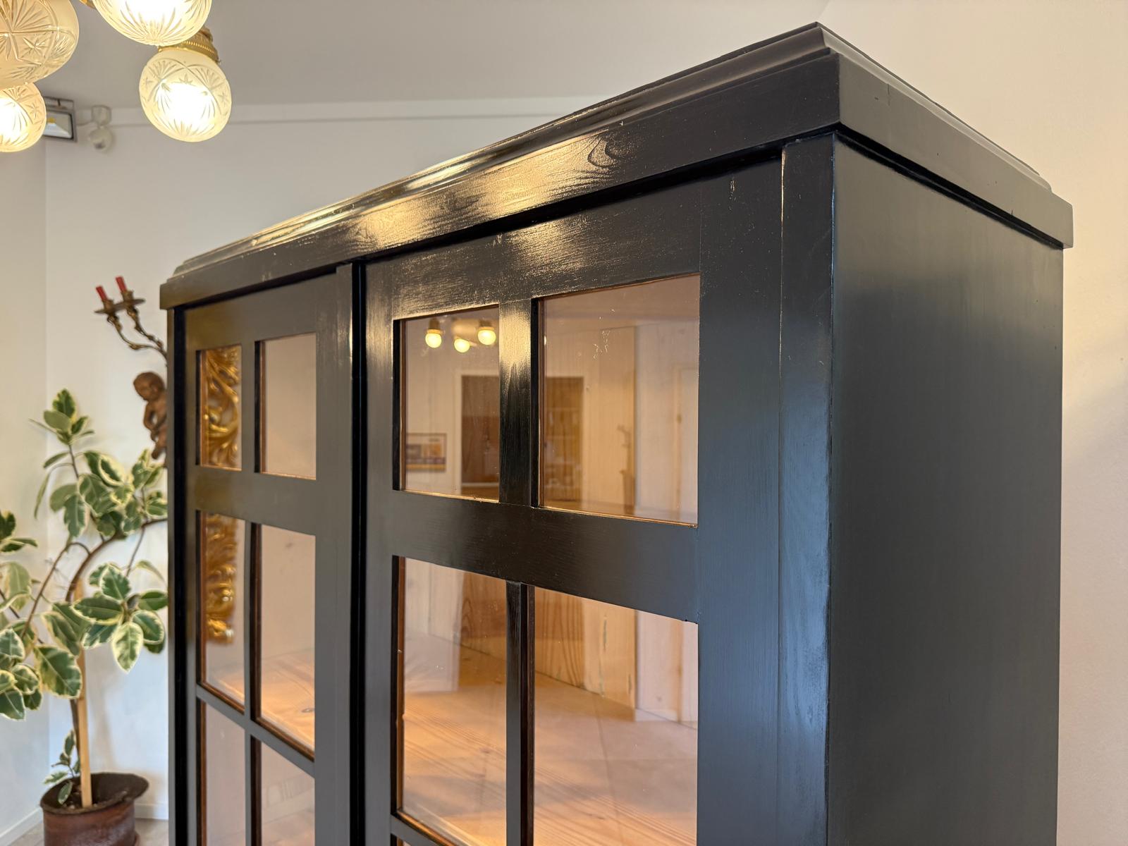 Sale Restaurierte Jugendstil Vitrine Bücherschrank Vitrinenschrank Schwarz Antik G2044