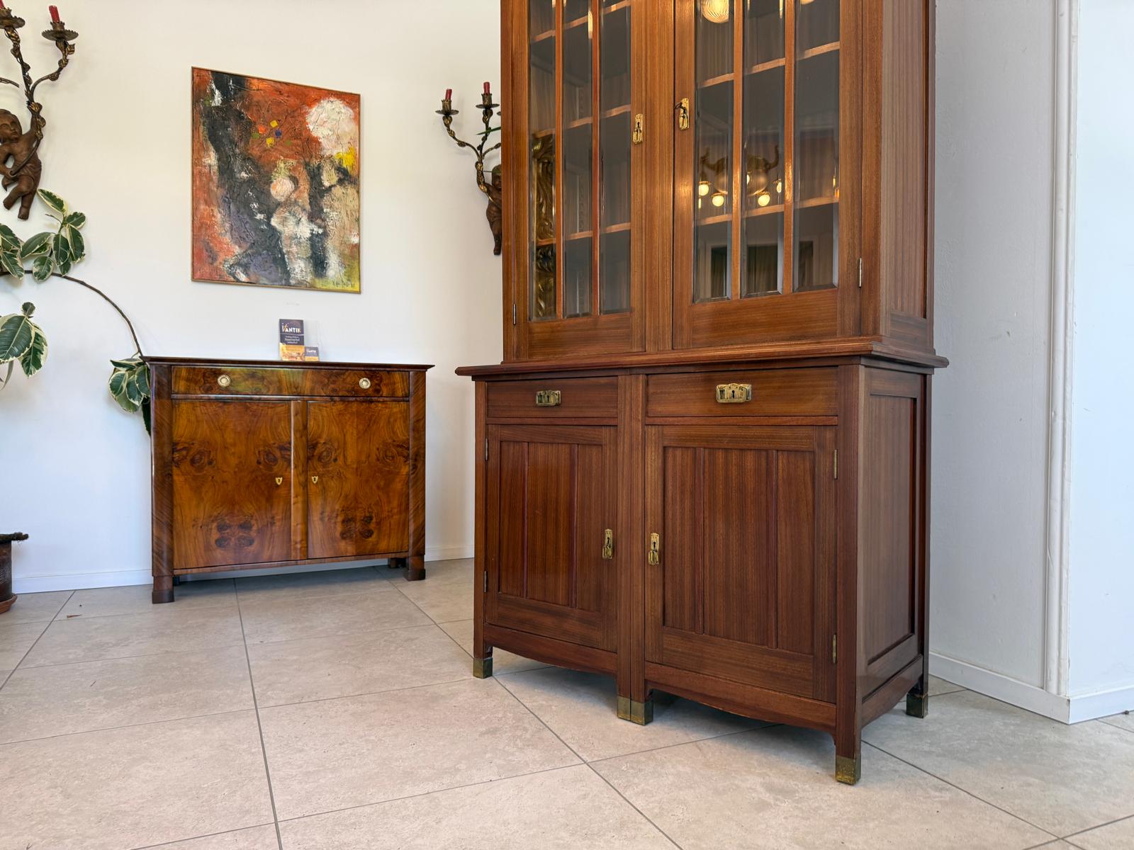 Jugendstil Bücherschrank Glasschrank Vitrinenschrank Antik D2511