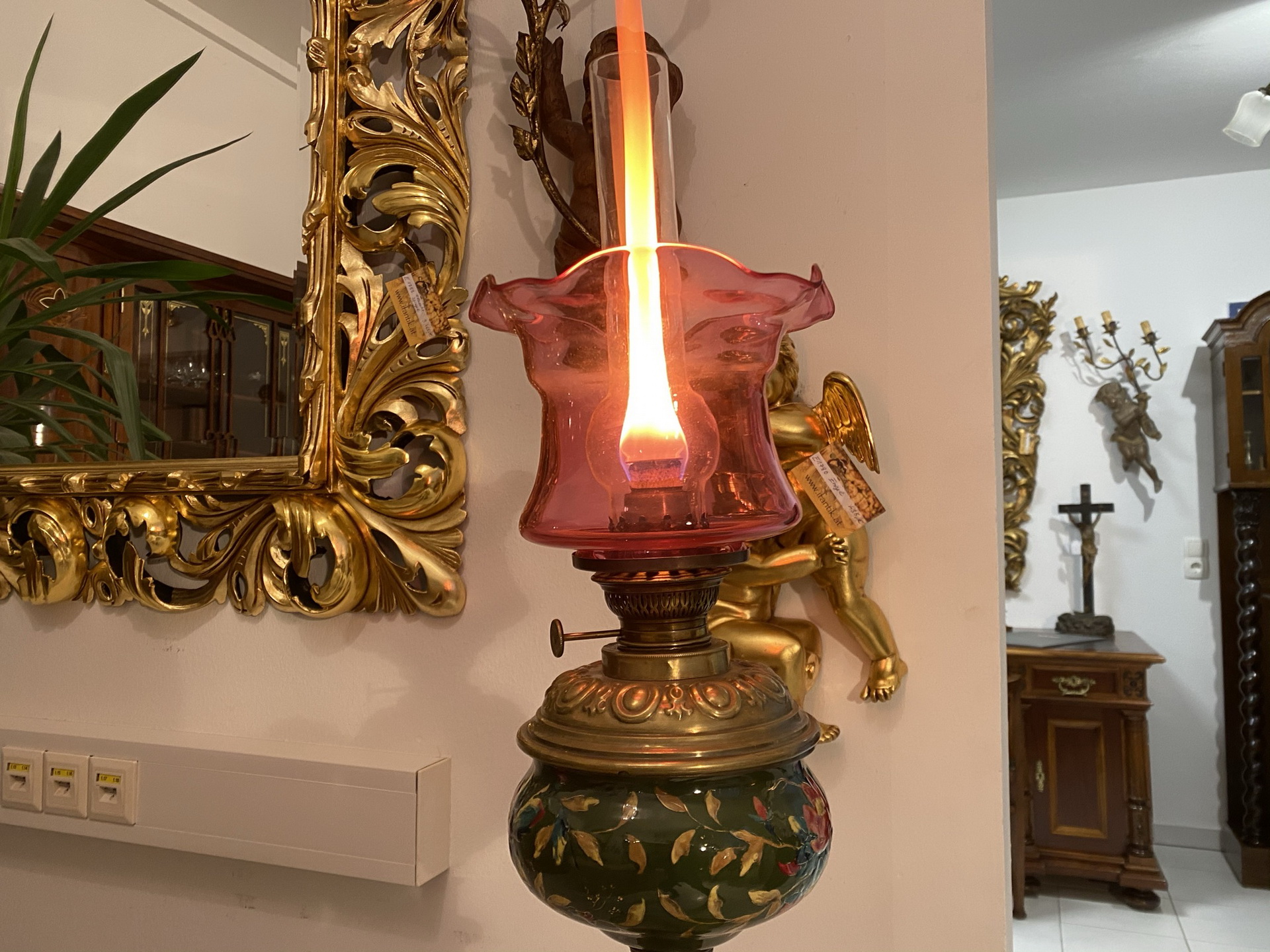 Barock-Biedermeier-Antik_06 originale prächtige Zimmerleuchte Petroleumleuchte Traumlampe A3024