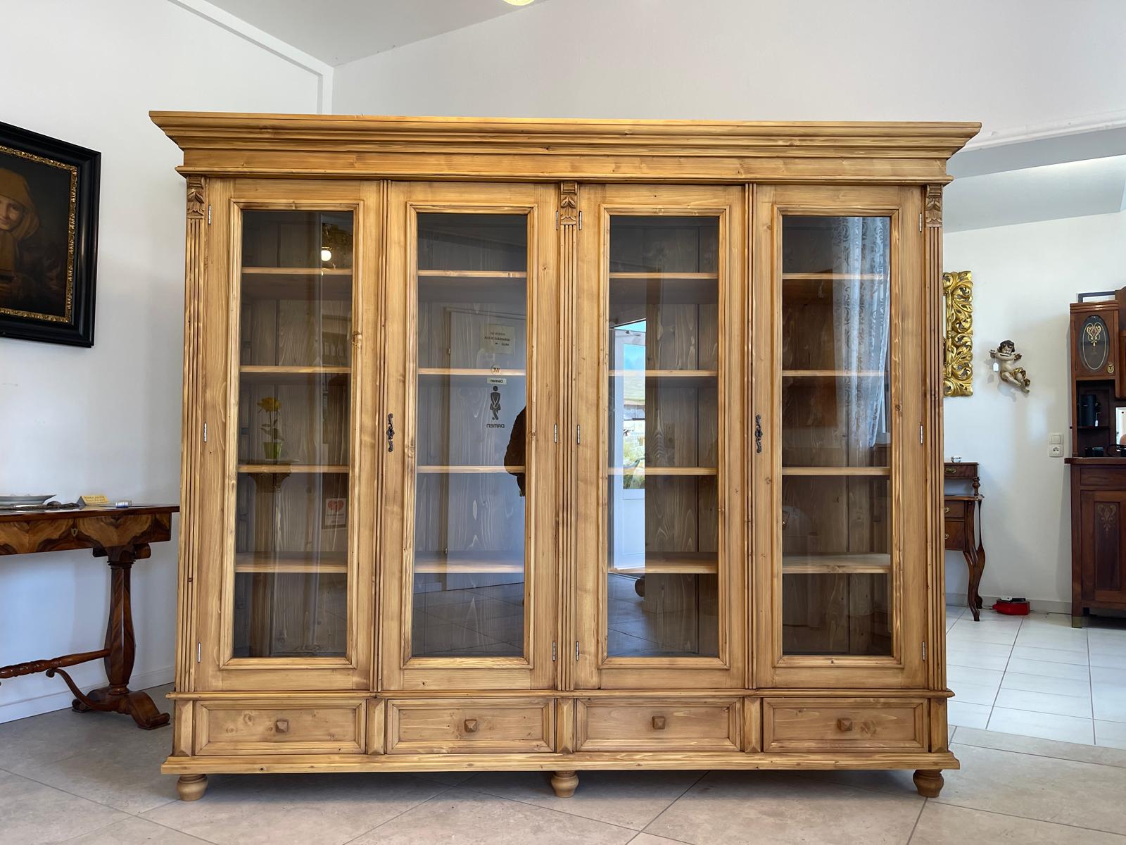 Bäuerliche Glas Vitrine Glasschrank Naturholz Bücherschrank Weichholz G1646