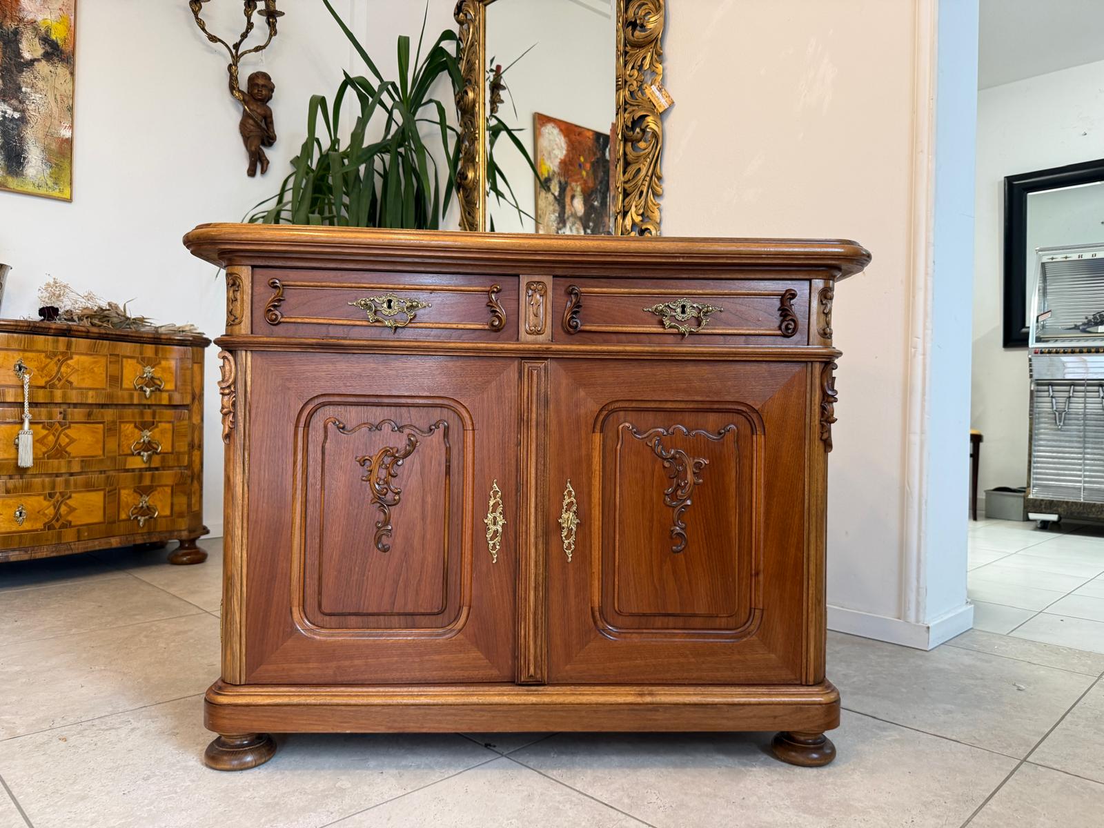 Pfeiferlbarock Anrichte Sideboard Eichenholz Granitplatte Antiquität D2746