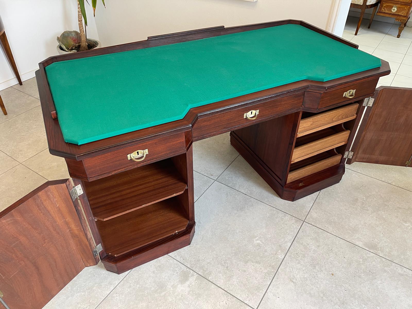 SALE Art Deco Schreibtisch Sekretär - Mahagoni, elegant, antik, 3 Schubladen, Chrombeschläge - Originalstück G1172