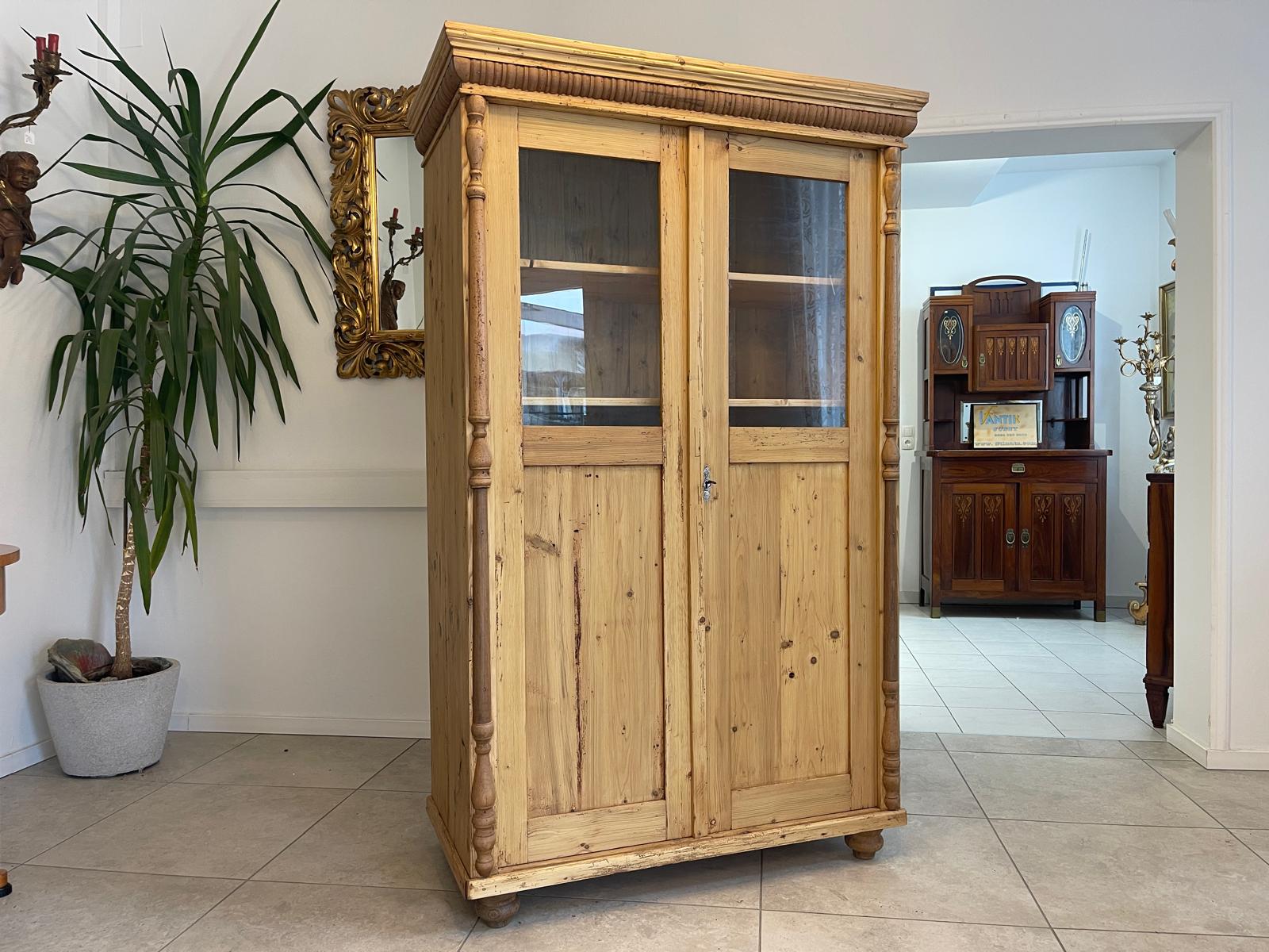 Originale Vitrine Bauernschrank Naturholz Bücherschrank Bauernvitrine Antik G1352