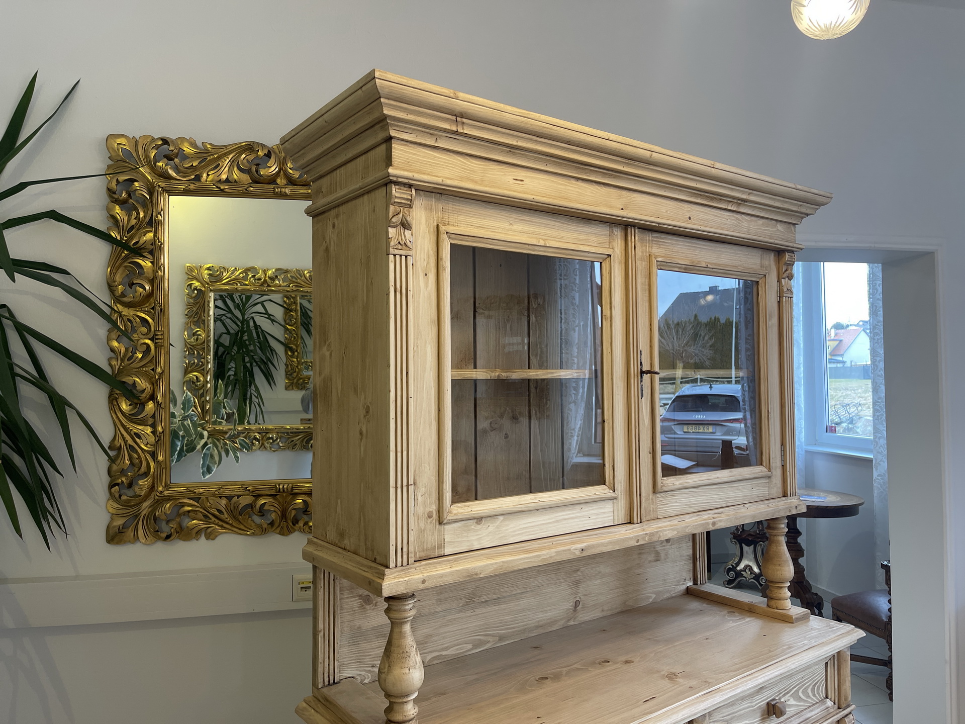 Biedermeier-Barock-08kjmiZxjd1g5z0 Gründerzeit Küchenkredenz Antike Vitrinenschrank aus massivem Fichtenholz A4077